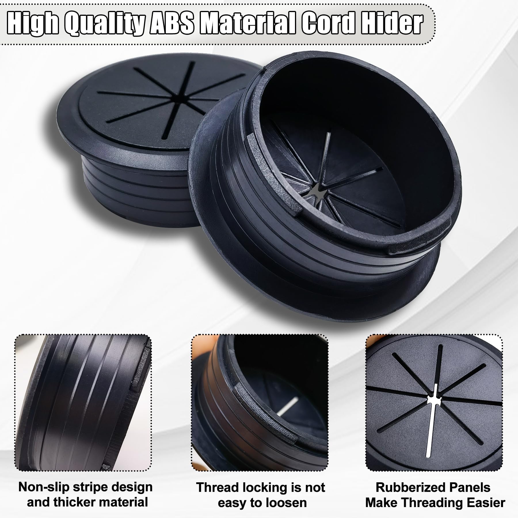 Confezione da 6 nascondicavi per TV, 60 mm, kit di gestione cavi da parete, per TV a parete, kit nascondi cavi TV dietro la parete, include 2 passanti e attacco per trapano (nero)