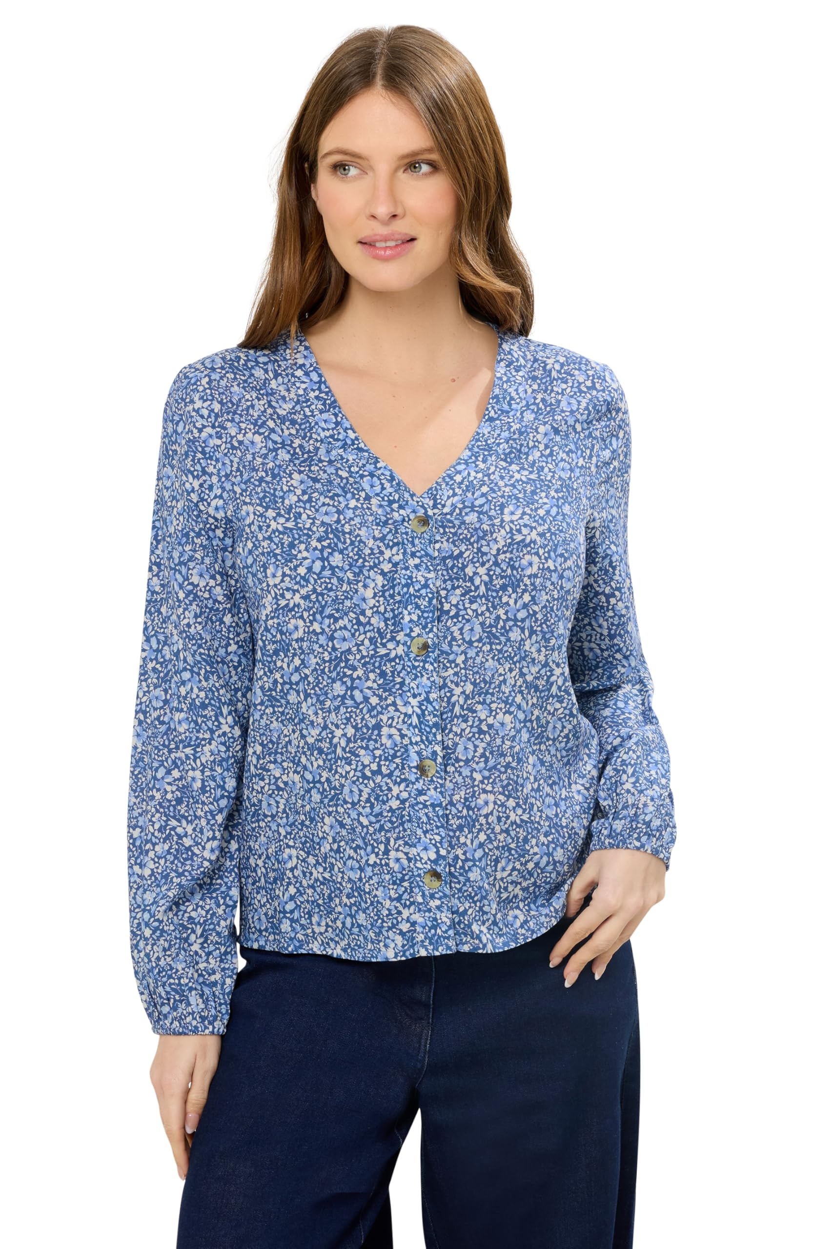 M&Co Women's Ditsy Floral Long Sleeve Blouse in Blue | Size: 14