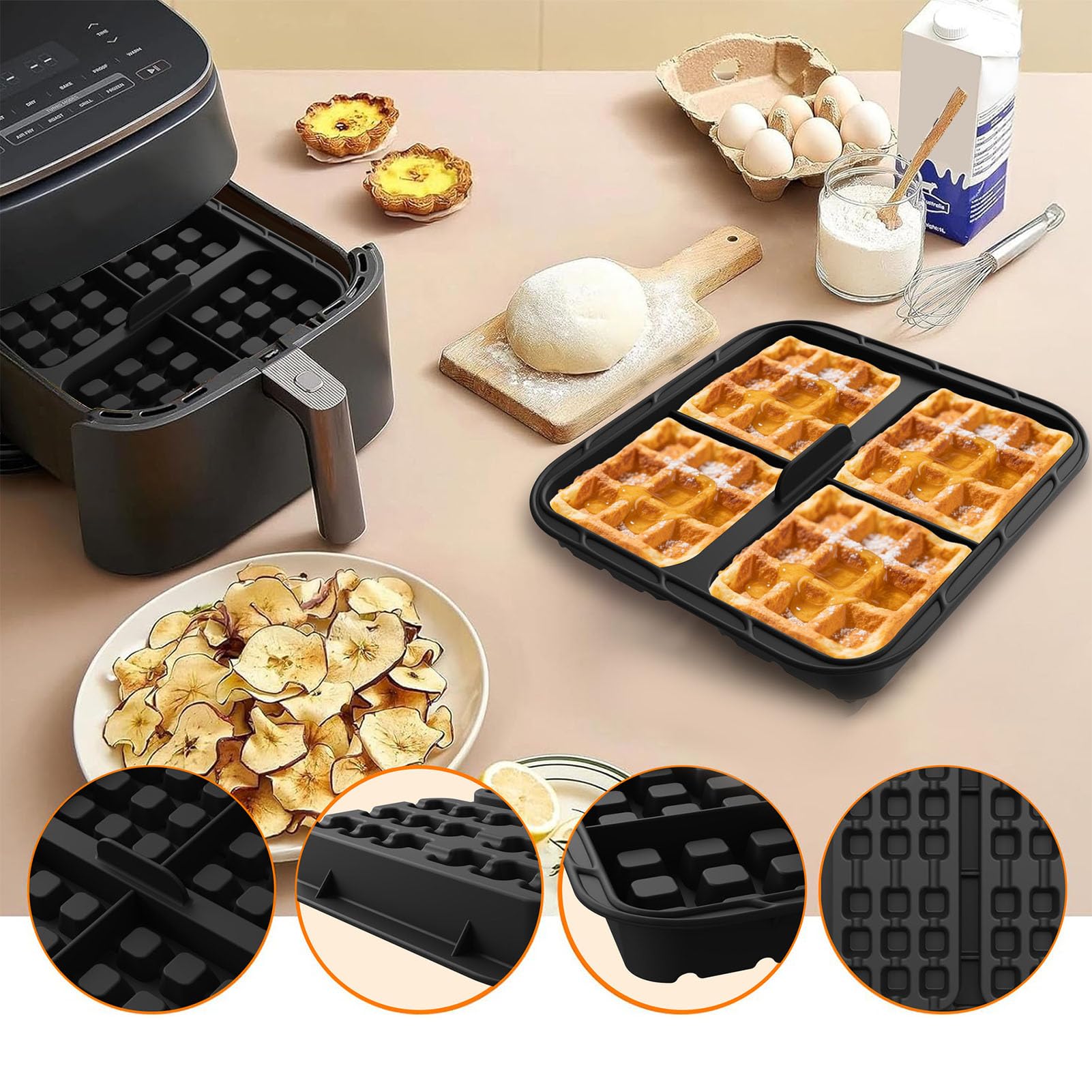 Ejoyous Stampo per Waffle in Silicone a 2 cavità Stampo da Forno Riutilizzabile Antiaderente Design Pieghevole 8,07 X 8,07 X 1,42 Pollici per Forno e Friggitrice Senza Olio Panettieri Domestici