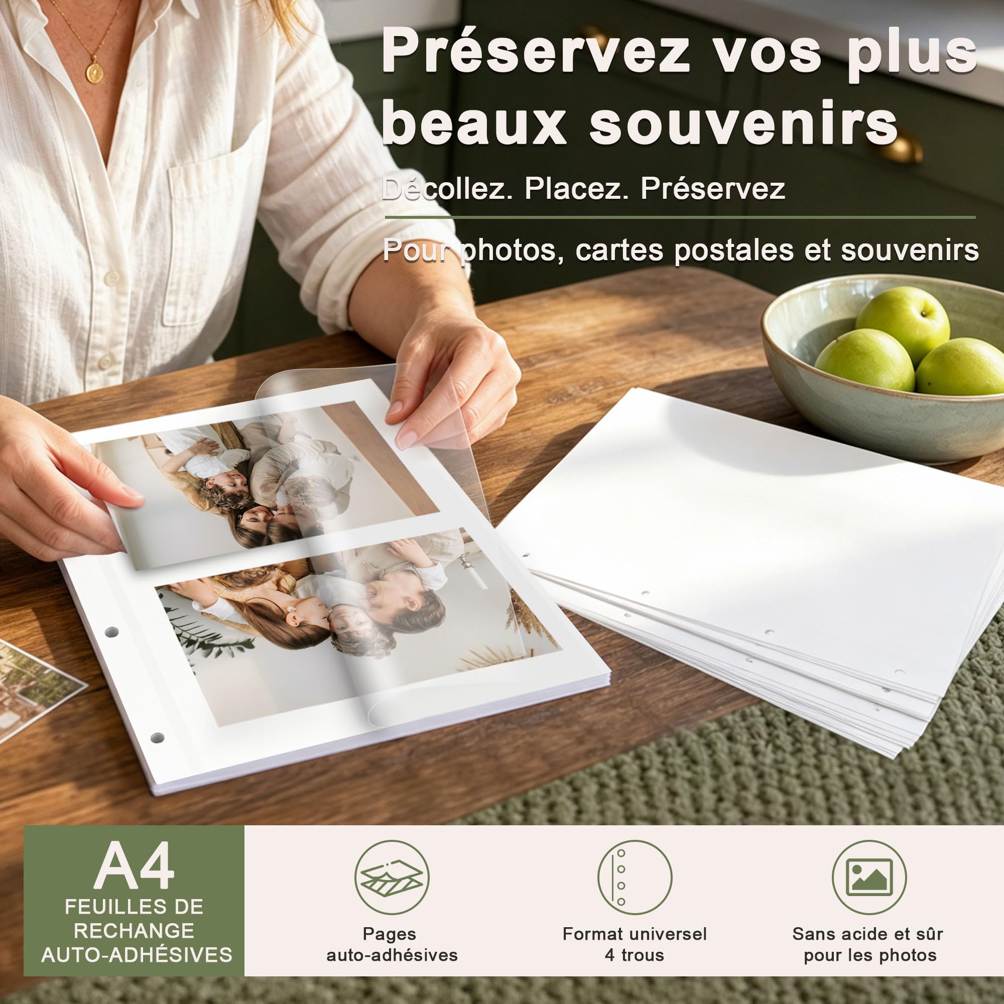 Vienrose Recharges pour Album Photo Adhésif Classeur à 4 Anneaux, 200 Pages