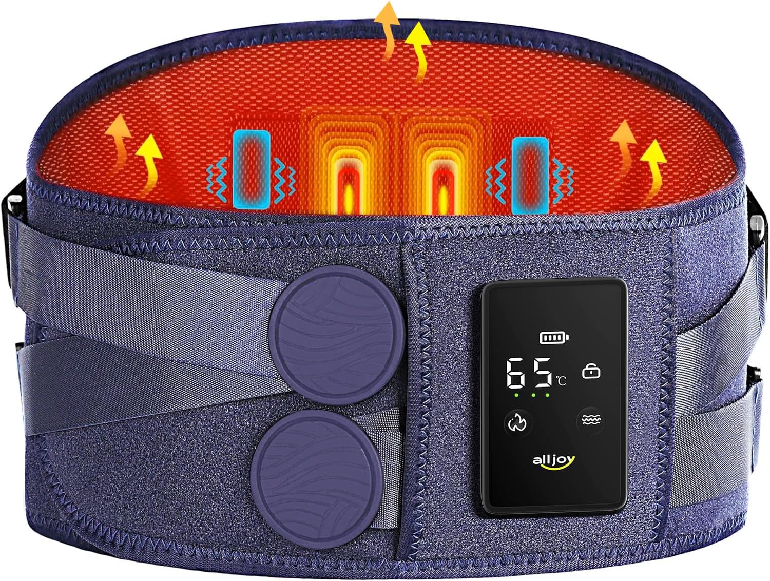 ALLJOY 67" Cordless Heating Pad for Back Pain Relief FSA Eligible HSA, Birthday Gifts for Women Men Mom Dad, Portable Lower Back Massager with 3 Heat 5 Vibration, Wireless Heating Pad for Cramps