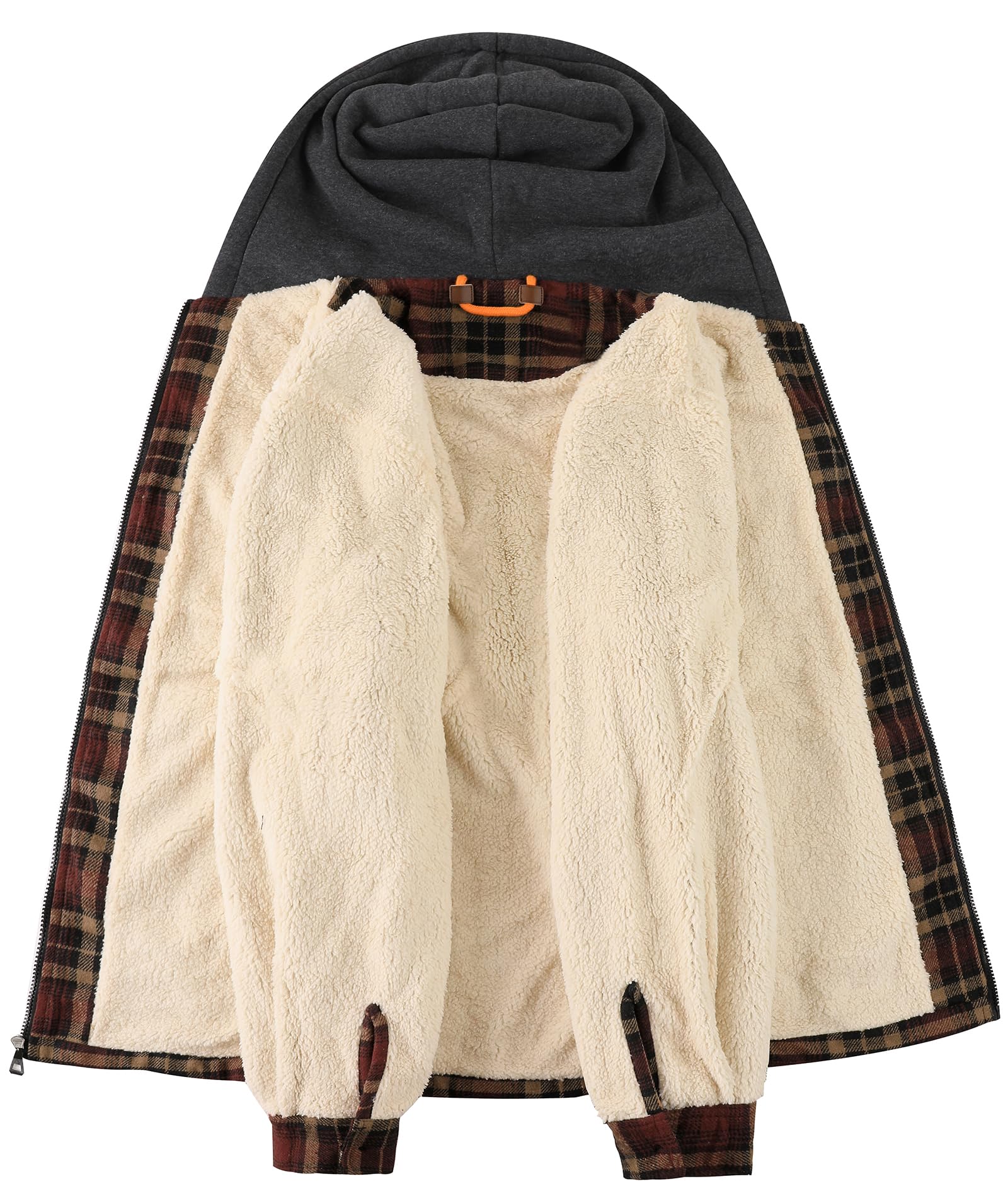 zitysport Camisa Hombres Sherpa Fleece Cuadros Forrada Chaqueta de Invierno Forro Polar Abrigo Bolsillos Chaqueta de Franela Camisa de Exteriores Hombre Sudadera con Capucha