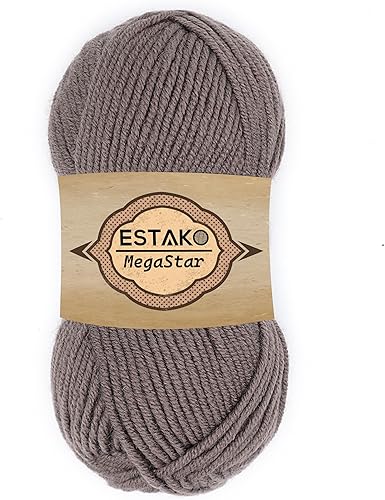 Estako Megastar - Hilo de lana 75% acrílico, 25% lana, suave, grueso y voluminoso #5 para ganchillo y tejer, 3.52 onzas (3.53 oz)  120 años (360.9