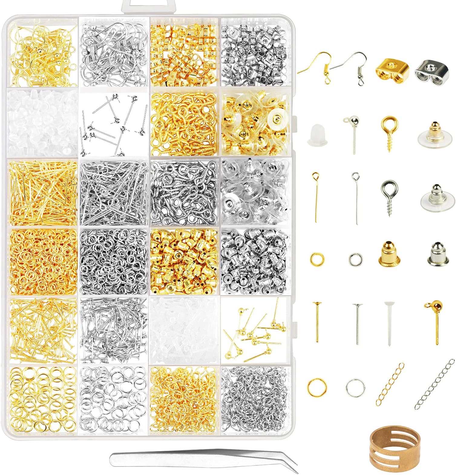 Earring Making Supplies, 2416pcs Jewelry Making Kits in Earring Backs Earring Hooks Earring Posts for DIY Beginners Adults Crafters (Earring)