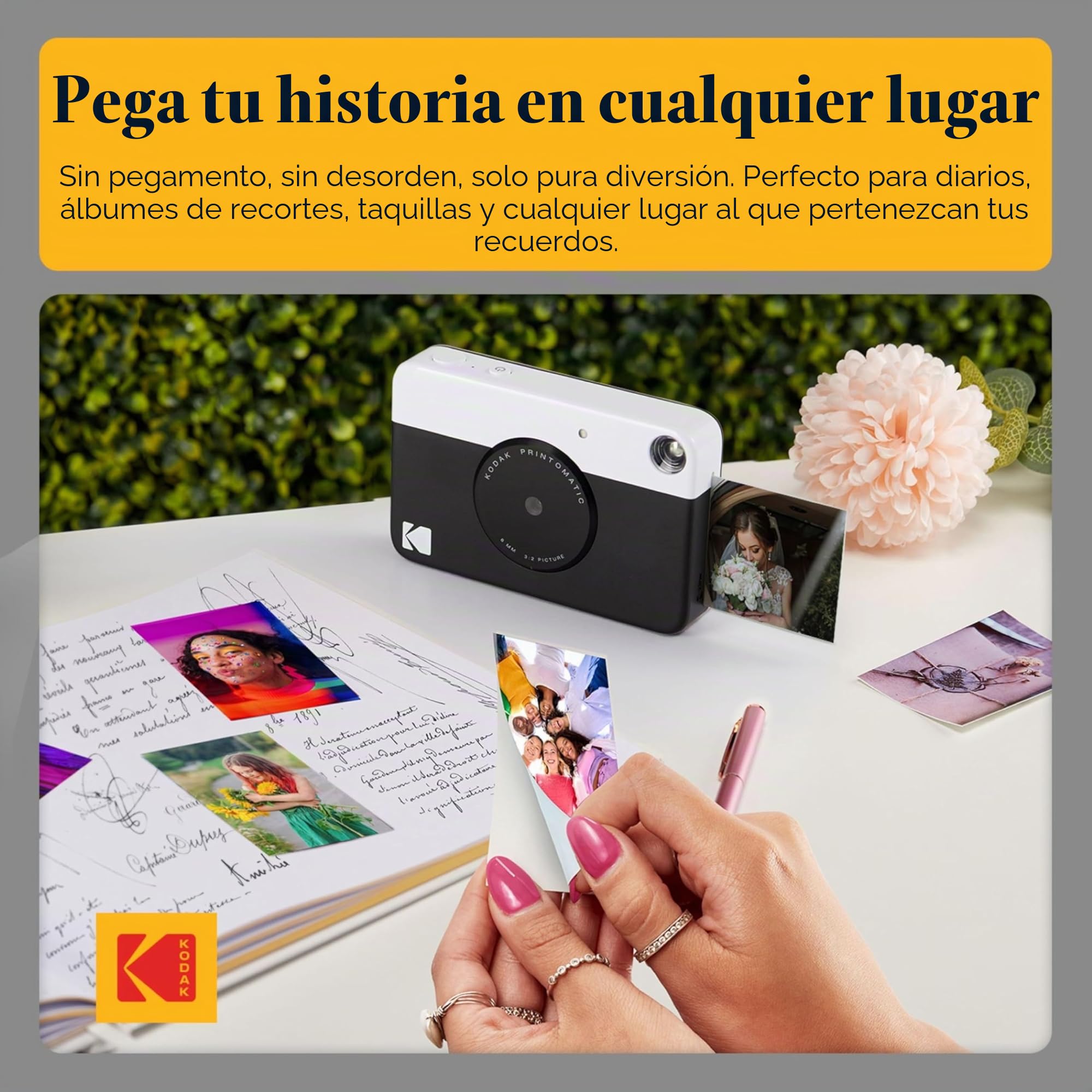 KODAK: Paquete básico de cámara instantánea Printomatic (Negro) + Papel Zink (20 Hojas) + Funda cómoda .