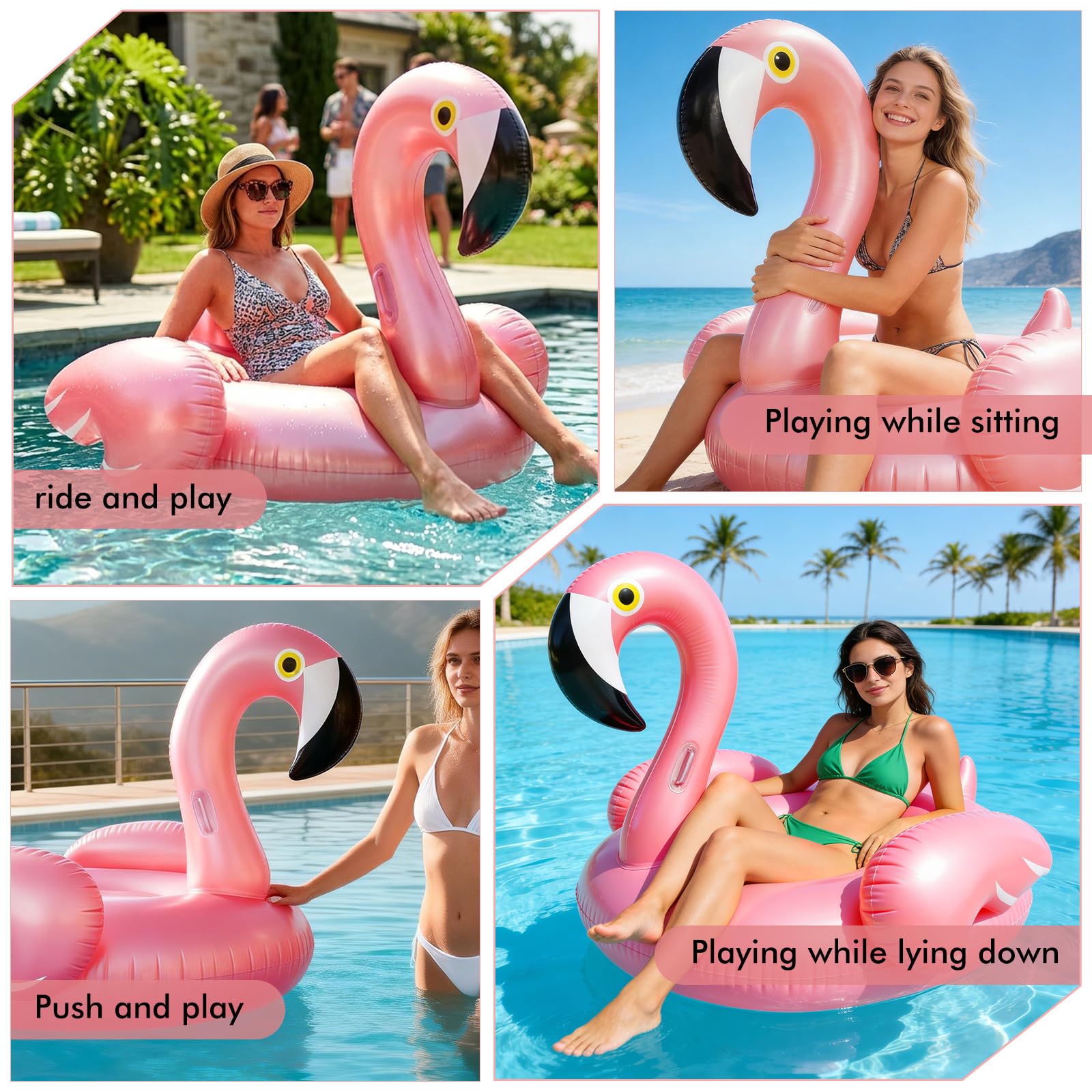 Ciambella da nuoto gonfiabile con fenicottero per adulti, 110 x 93 cm, in PVC, gonfiabile con fenicottero, aiuto per nuoto estivo, acqua, piscina, vacanze, feste, oro rosa