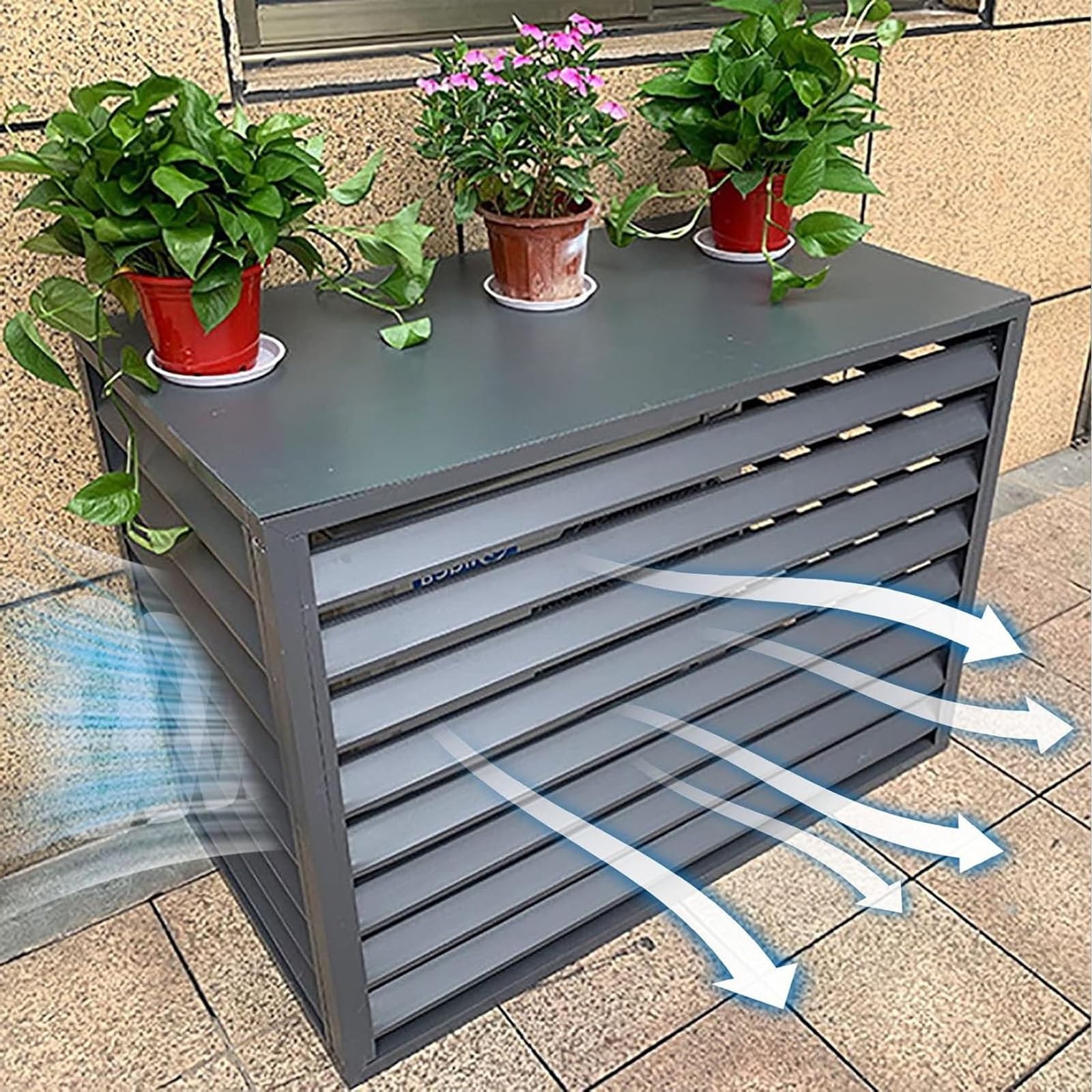 Zewnętrzna pokrywa klimatyzatora - aluminiowa osłona ochronna do pompy ciepła ze źródłem powietrza pasuje do 1,5P/2~3P/5P odporna na warunki atmosferyczne ochrona liścia 120 x 70 x 150 cm biała