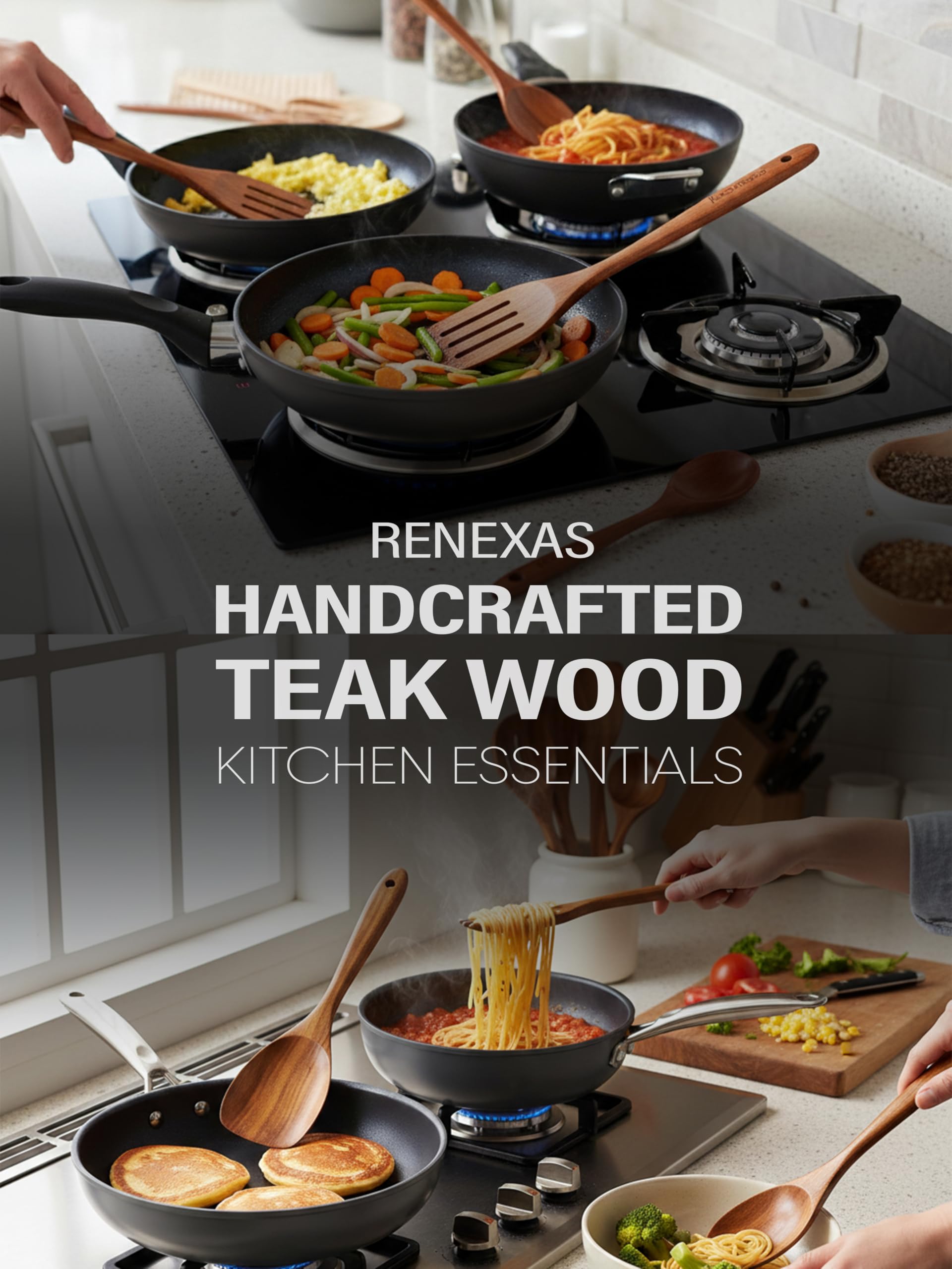 12 cucharas de madera para utensilios de cocina, cucharas de cocina de madera de teca natural con juego de espátulas antiadherentes, utensilios de cocina de bambú con soporte, juego de cucharas de
