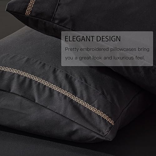 Miniatura 4 de SunStyle Home Juego de sábanas King de 4 piezas negras suaves para cama tamaño King, sábanas transpirables con bolsillos profundos de hasta 14