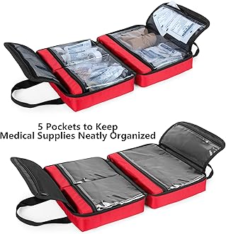 Trunab Small First Aid Kit Bag Empty Portable Emergency Kits Trauma Bag, Ideal for Car, Home, Camping and Hiking, Red, Bag ONLY - Patented Design