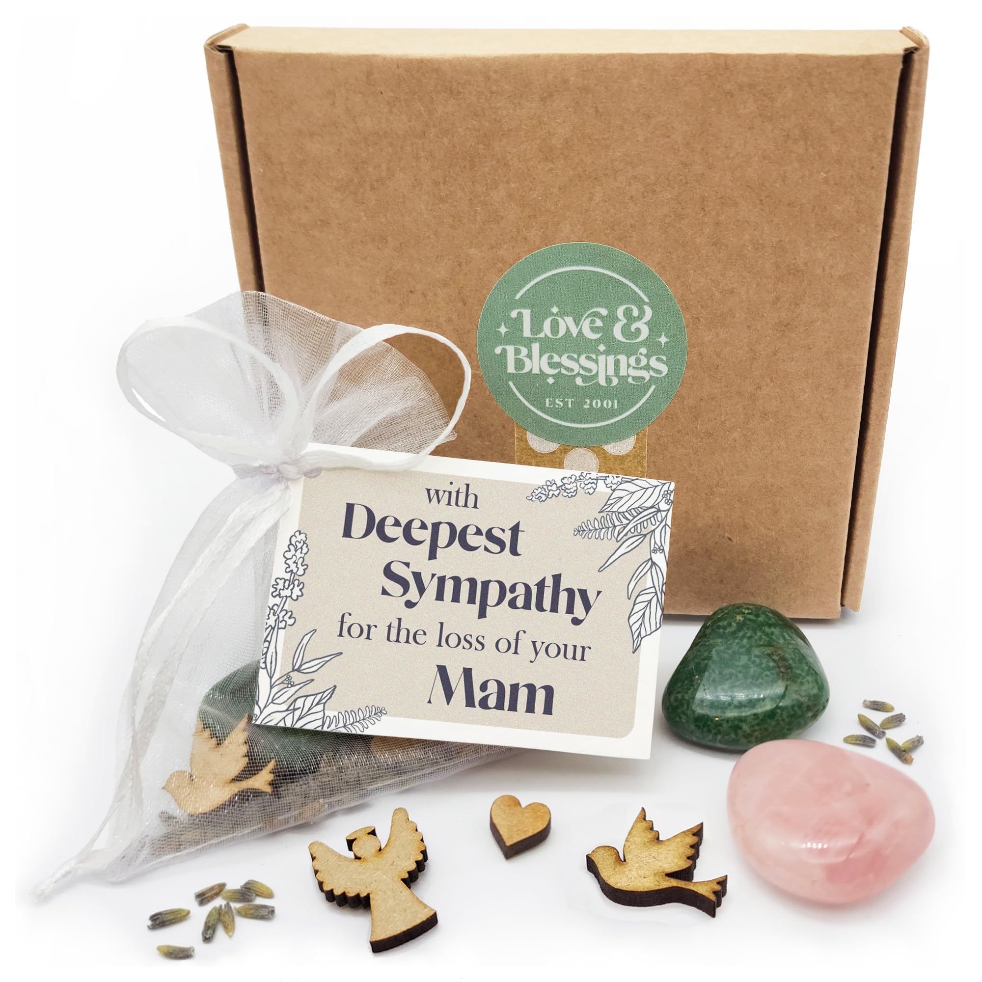 Loss of Mam - Deepest Sympathy gemstone gift bag with mini card. A unique keepsake to express condolences for the loss of a loved one. Includes beautiful bereavement poem to say sorry for your loss โ image 1
