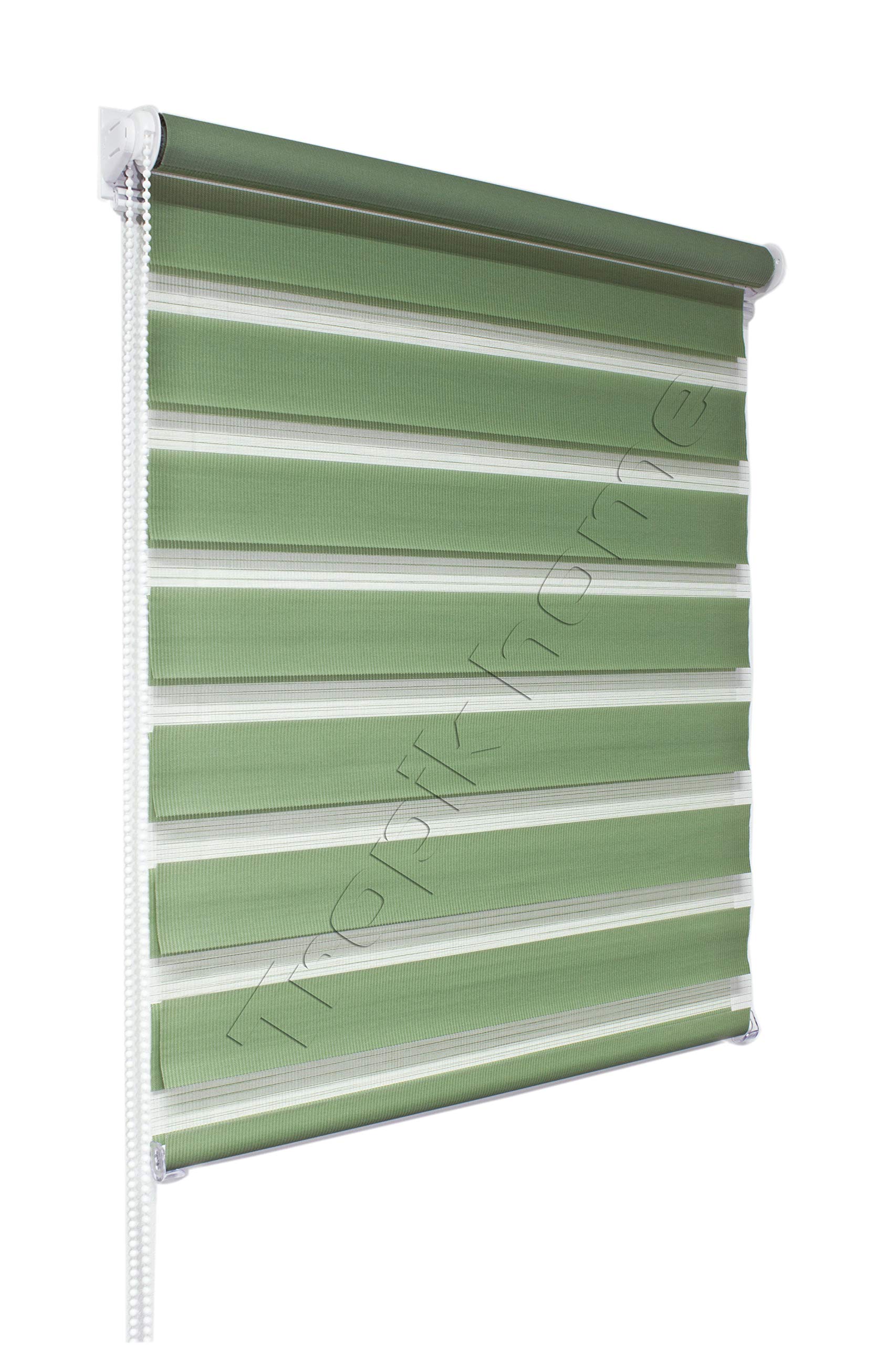 Tropik Home Green Day And Night Zebra/Vision Window Roller Blind, Choice Of 16 Width Sizes, 110Cm Wide (+4.5Cm Fittings)