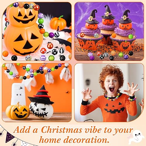 Miniatura 6 de Sintuff 50 cuentas de goma de mascar de Halloween de 0.787 pulgadas (0.787 in) de plástico acrílico, cuentas espaciadoras de chicle, verde, morado,