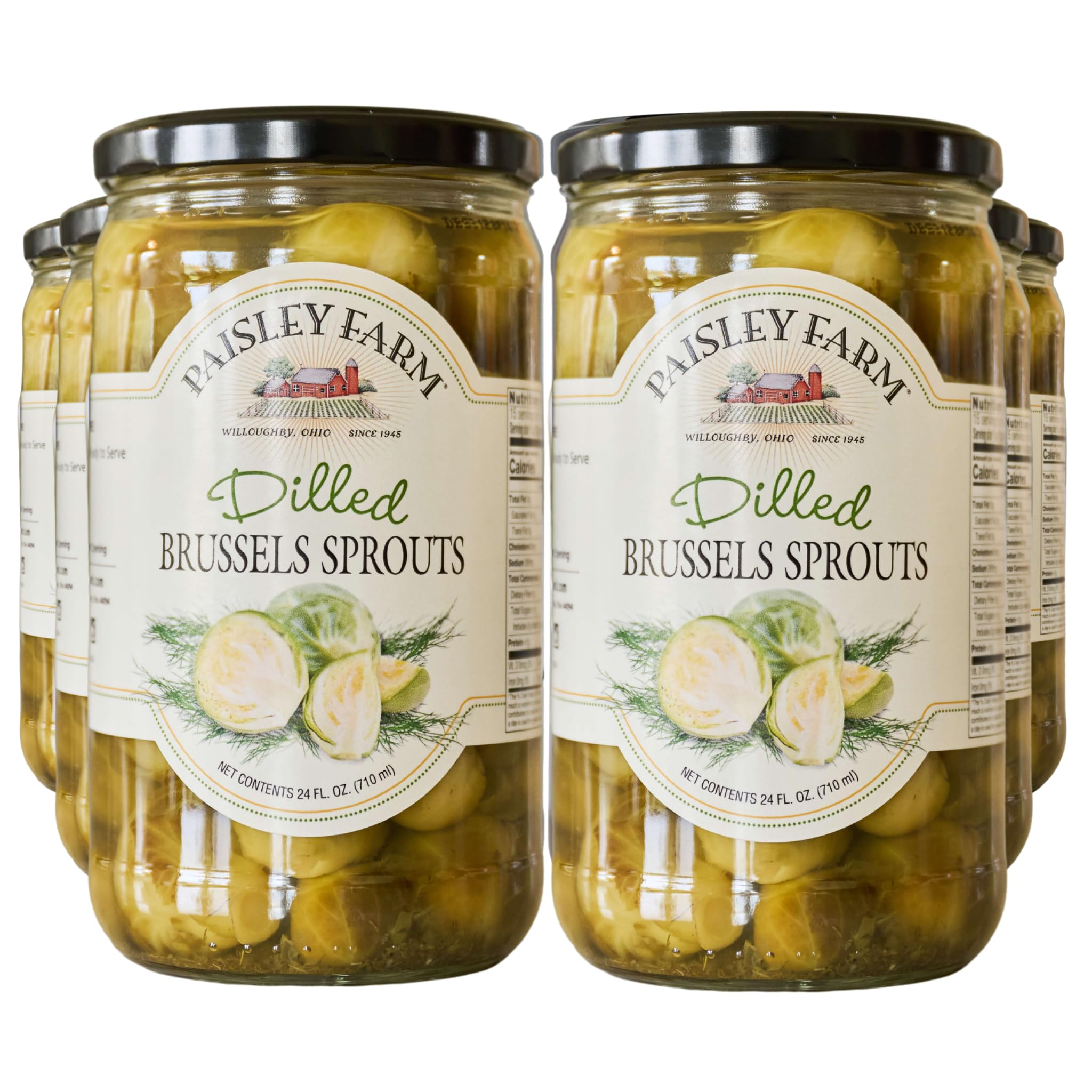 Paisley Farm Dilled Brussels Sprouts, 24oz Jars – 6 Pack | All-Natural Pickled Veggies, Crisp & Tangy