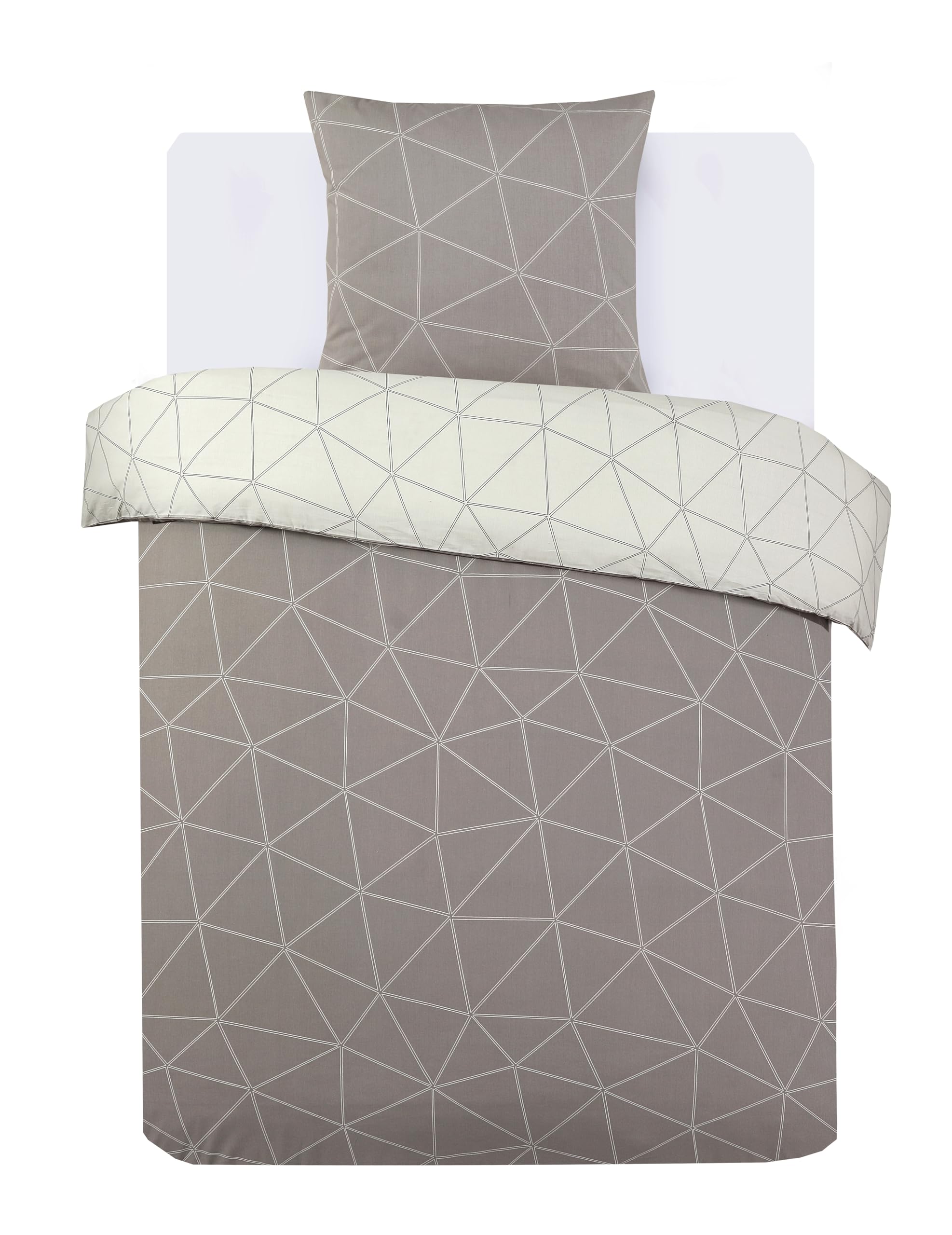 VISION – Juego de Cama Reversible Hugo Beige – Juego de Funda nórdica de 140 x 200 cm y 1 Funda de Almohada Individual – 100% algodón