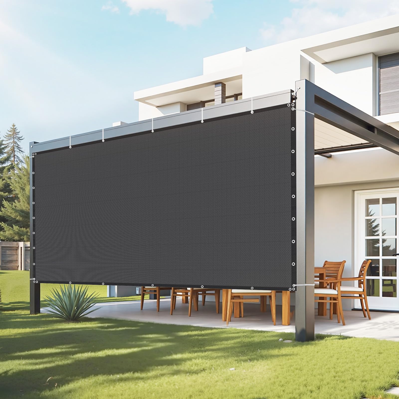VEVOR 90% Sonnenschutztuch Sichtschutz Schattenabdeckung (244 x 366 cm) für Pergola mit Edelstahlösen, Sonnensegeltuch mit 140 g/m² HDPE-Material, für Outdoor Terrasse Garten Hinterhof (Schwarz)