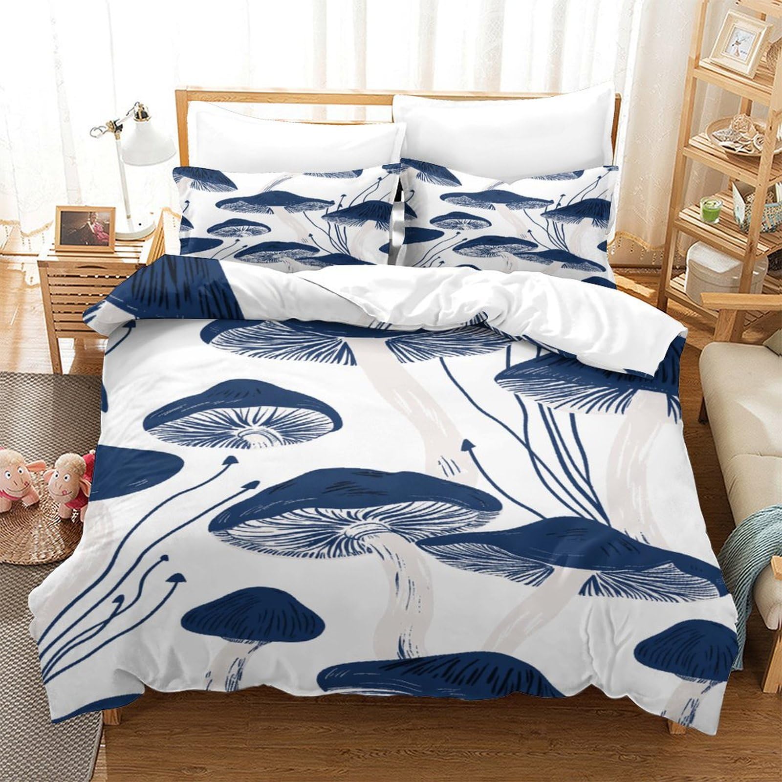 P1S9U7W5Y Minimalist Blue Lotus 3D Printed Duvet Cover Set 3pcs Microfiber Lotus Bedding Set SuperKing