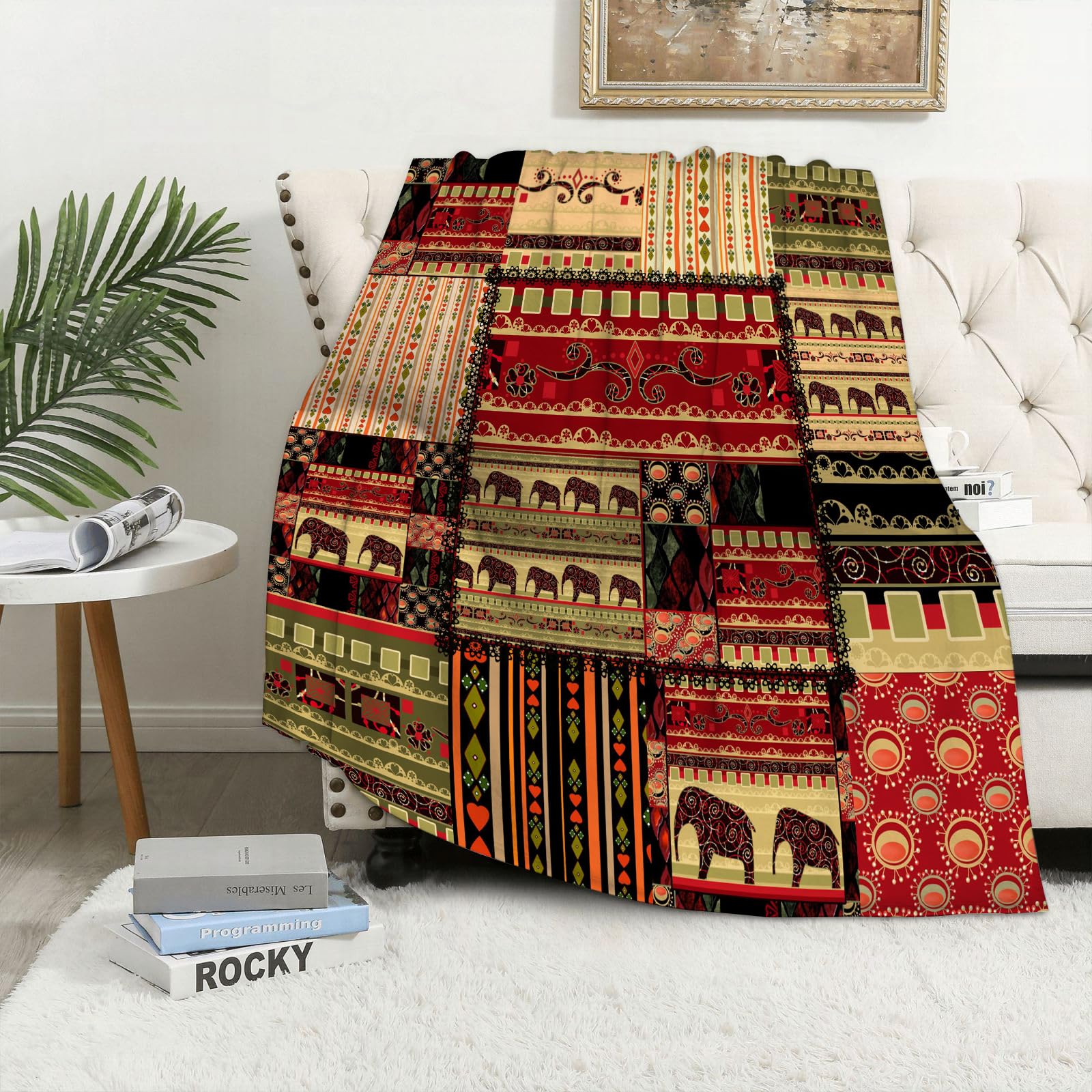 MAAPCHP Flannel Fleece Blanket Throws for Sofa Fluffy Blanket Bed Throw for Bedroom Patchwork african pattern grunge print background Blanket for Bed, Couch,Car 60x80in