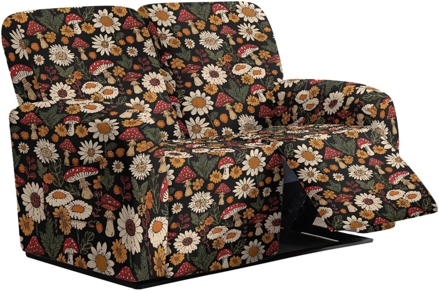 Waterproof Reclining Loveseat Covers Mushroom Lazy Boy Recliner Sofa Cover 2 Seat with Pockets, Pet Scratch Resistant Recliner Love Seat Slipcover