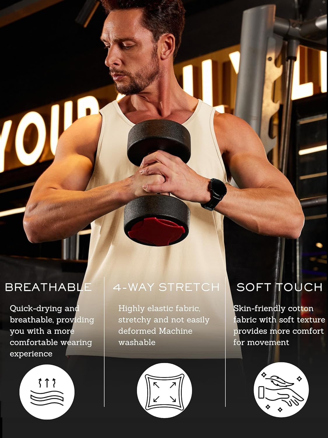 TACVASEN Men's Tank Top Cotton Moisture Wicking Muscle Shirt Summer Sleeveless Shirts Gym Workout Tank - Image 4