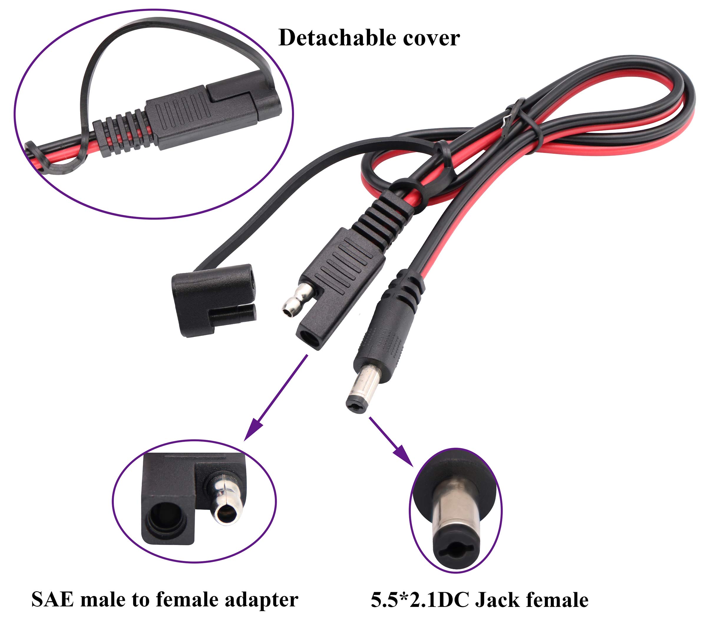 CC a SAE Cavo Spina SAE a CC 5,5 mm x 2,1 mm Adattatori Maschio Cavi per Pannelli Fotovoltaici per Autoveicoli Pannelli Batteria Solare Cavi di Collegamento(0,5M/1,5 Piedi-2 Pezzi)