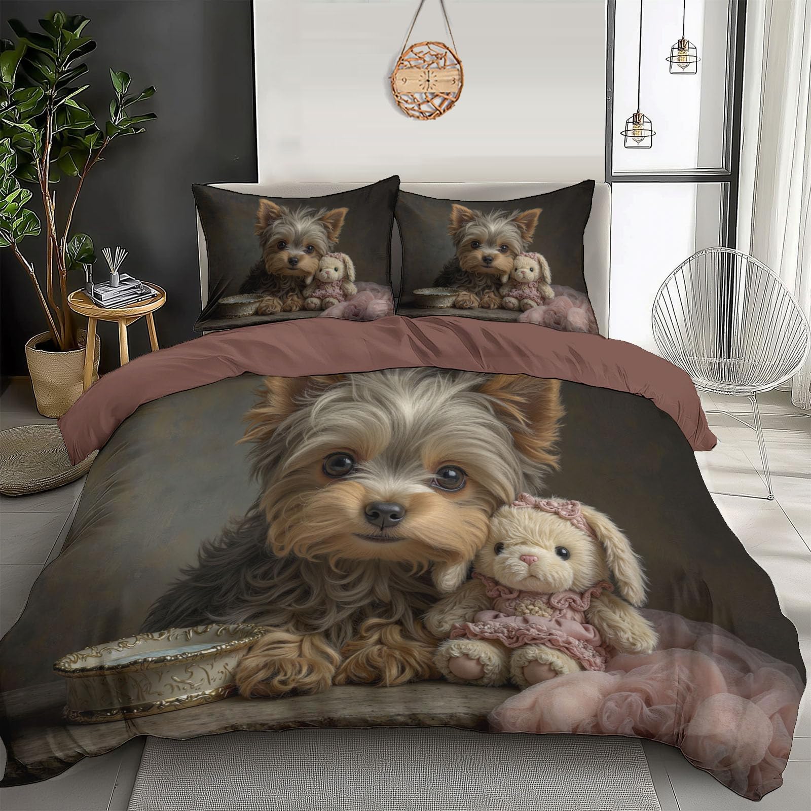 Housse de Couette 140x200 Yorkshire Terrier en Tissu Hypoallergénique