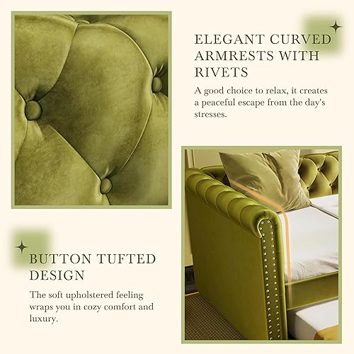 Miniatura 5 de Merax Sofá cama tapizado con nido, moderno sofá cama de terciopelo con diseño de botones copetudos y reposabrazos curvos para sala de estar,