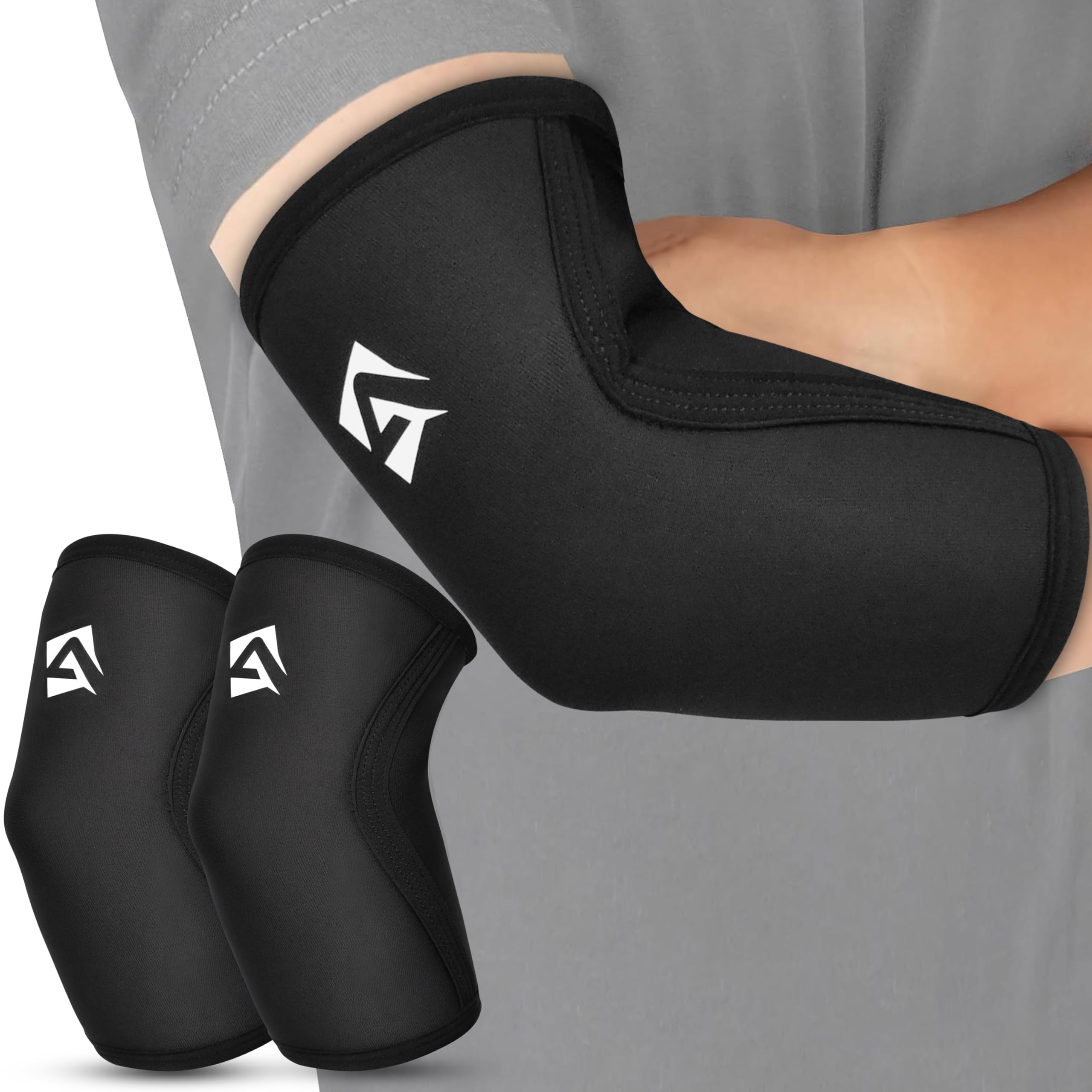 AQF Gomitiera Palestra Neoprene (Coppia) - 5mm e 7mm Supporto per Gomito da Sollevamento Pesi - Fitness Fascia Gomito per Gym, Powerlifting, Bodybuilding, Calisthenics e Allenamento