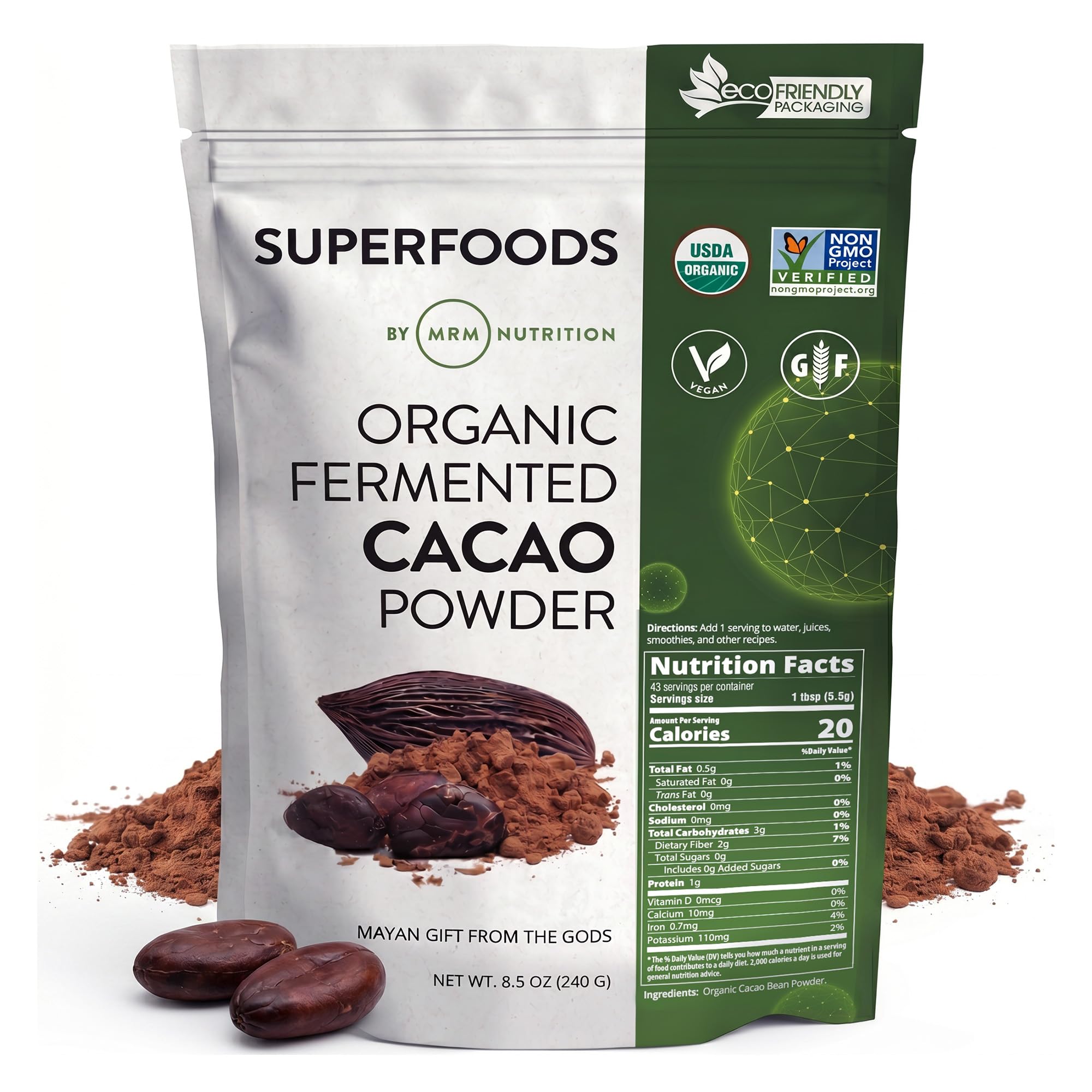 MRM Nutrition Organic Fermented Cacao Powder with Flavonoids - 43 Servings