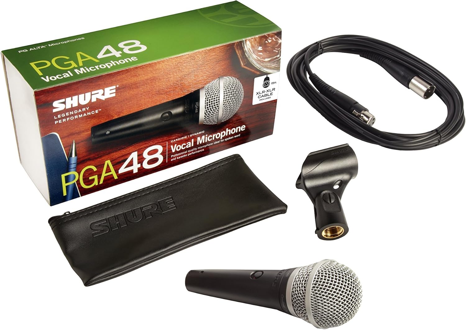 Shure PGA48 Microphone Bundle with MIC Boom Stand and XLR Cable