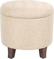 Vista 8 de HomePop por Kinfine Otomana redonda tapizada para almacenamiento - Otomana capitoneada con botones con tapa extraíble, tejido marrón