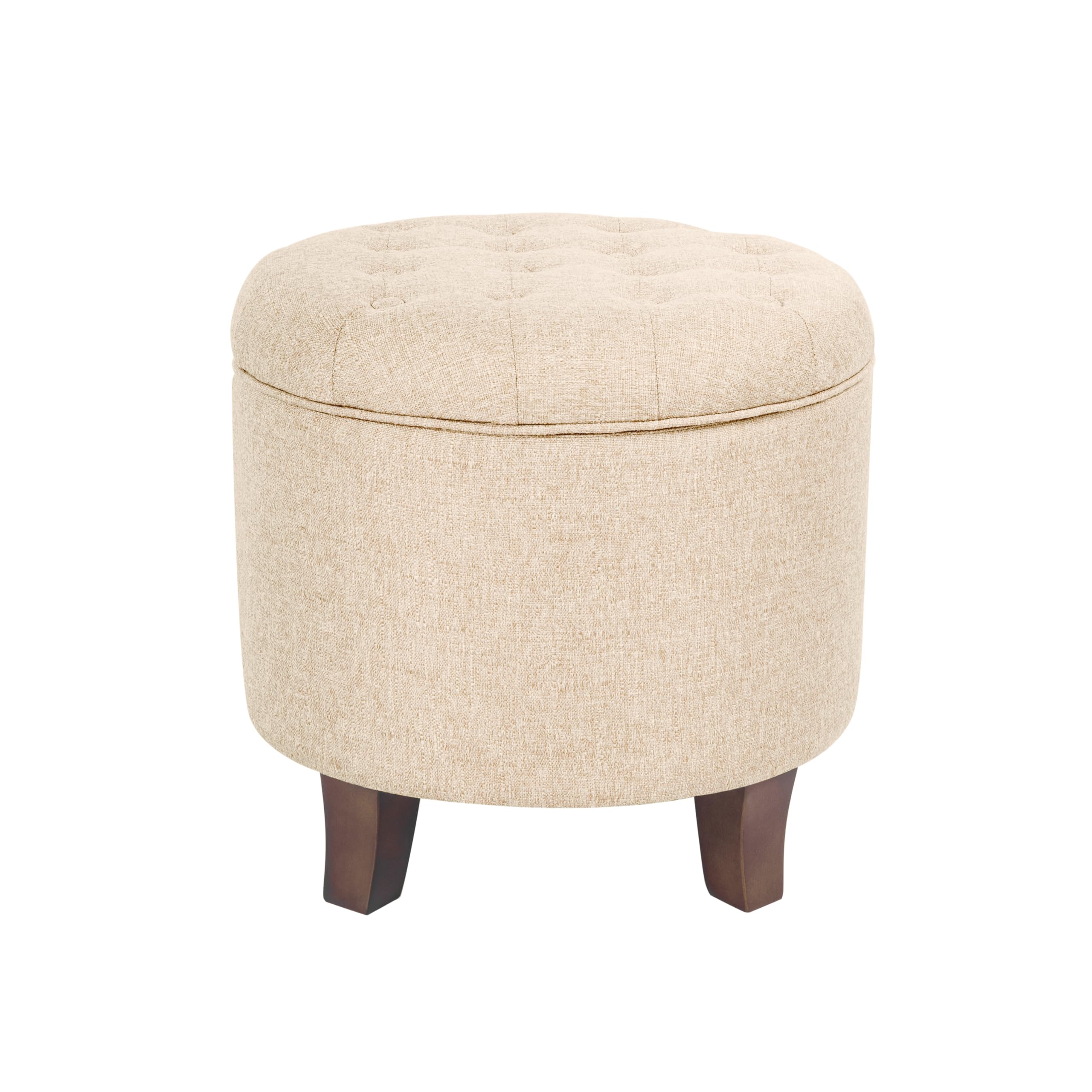 Homepop Home Decor Upholstered Round Tufted Foot Rest Ottoman Ottoman with Storage for Living Room &amp; Bedroom Decorative Home Furniture, Twine Small