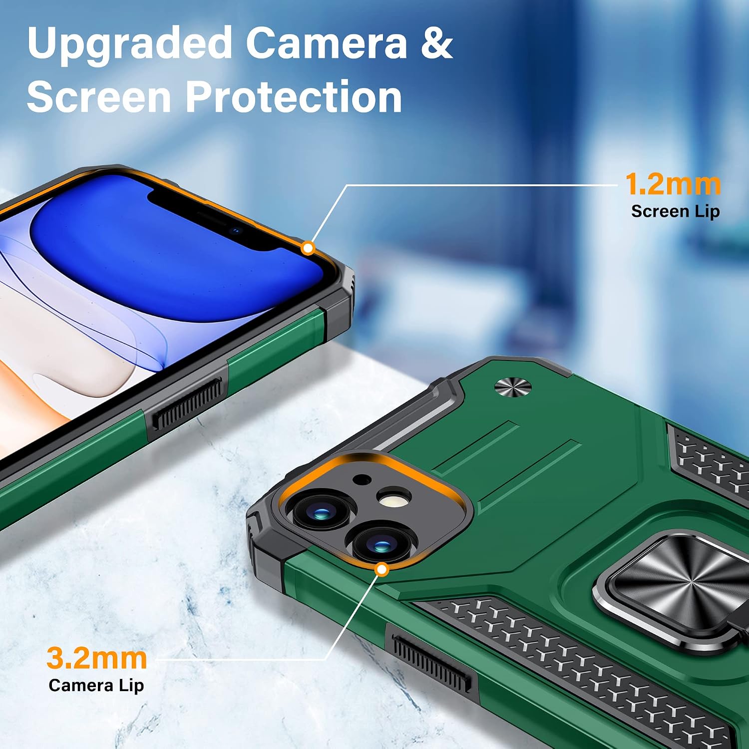 Vakoo for iPhone 11 Case, iPhone 11 Phone Case, 6.1-Inch, Stand Series [Military Grade Drop Protection] [Metal Ring Holder] Heavy Duty Shockproof Protective Case for iPhone 11, Dark Green