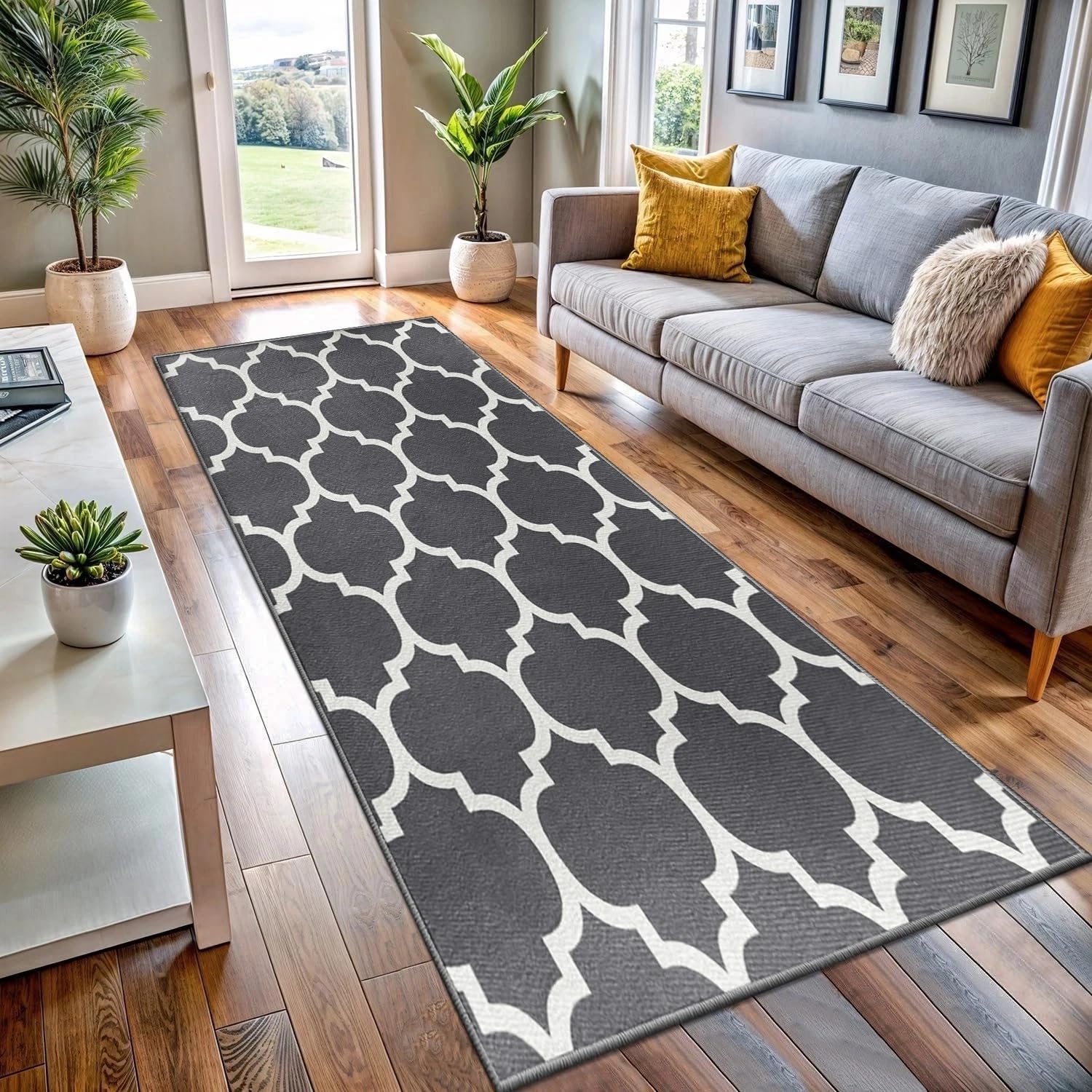 BedLooms Runner Rugs for Hallway 60x220 cm Trellis Pattern Carpets living room Printed Grey Runners for Lounge Office Bedroom (Ava Grey)