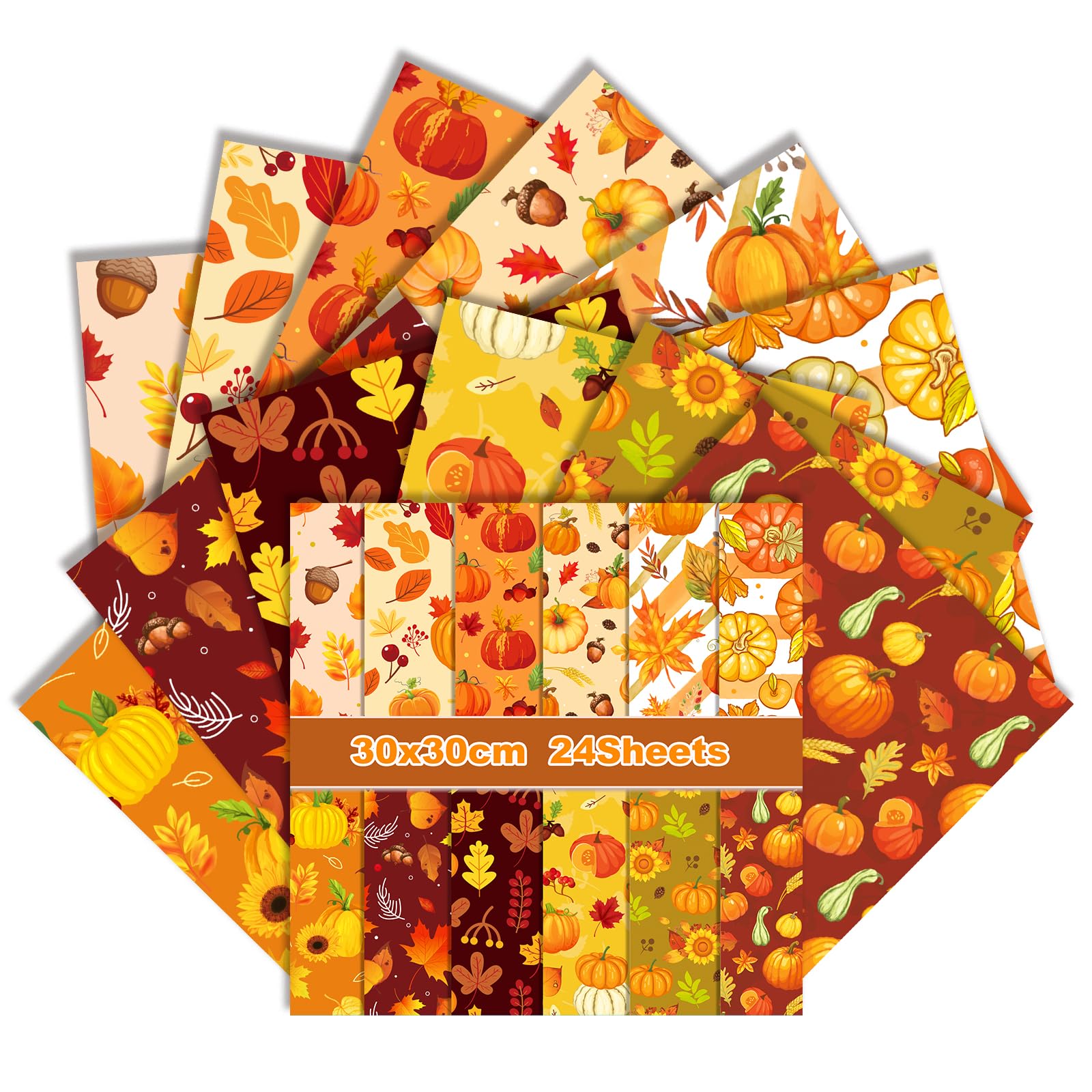 12x12 Inch Autumn Scrapbook Paper 24 Sheets, 160gsm Single Sided (A)