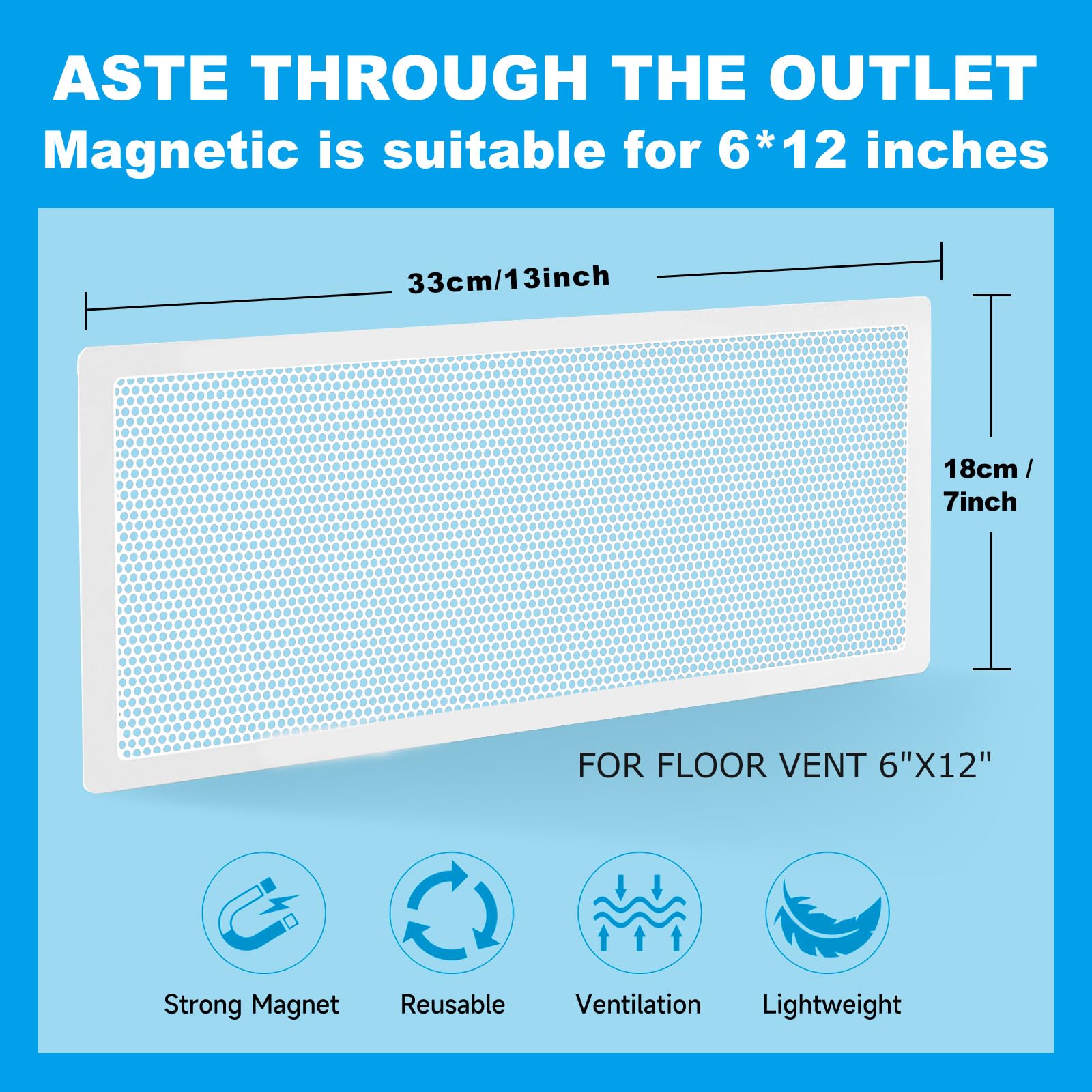 6 cubiertas magnéticas de ventilación blancas – Pantalla magnética fuerte de ventilación de aire de 7 x 13 pulgadas – para registros de suelo/pared/techo – fácil instalación, ajuste seguro – duradero