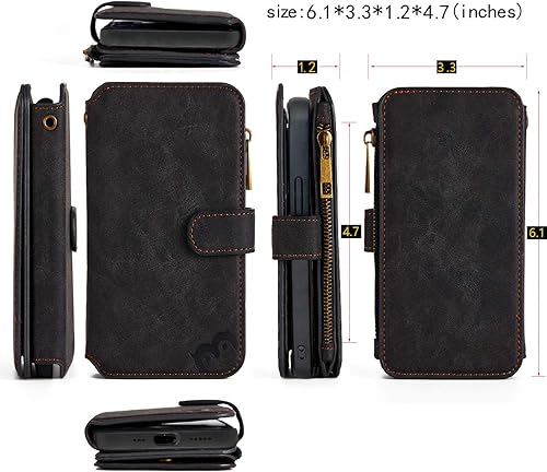Miniatura 7 de MODOS LOGICOS Funda compatible con iPhone 15 de 6.1 pulgadas, cartera desmontable, almacenamiento en efectivo con cremallera, hasta 14 ranuras para