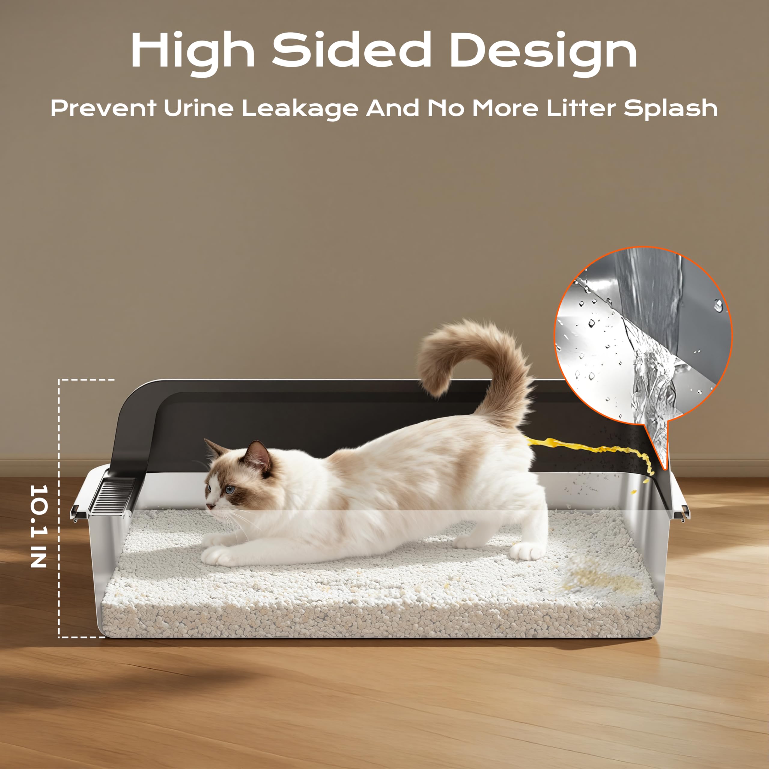 XXL Stainless Steel Cat Litter Box with Lid, 3-in-1 Enclosed Top Entry Metal Litter Box for Large & Multi Cats, Non-Stick & Leak-Proof, Odor Control, Easy-Clean - image 4