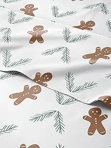 King Christmas Gingerbread Cookie Sheet Set - Holiday Xmas Pattern Bedding Set - Deep Pockets - Snug Fit - 4 Piece - Wrinkle Free - Comfy Festive Winter - Holiday Sheets for Women, Men, Kids & Teens