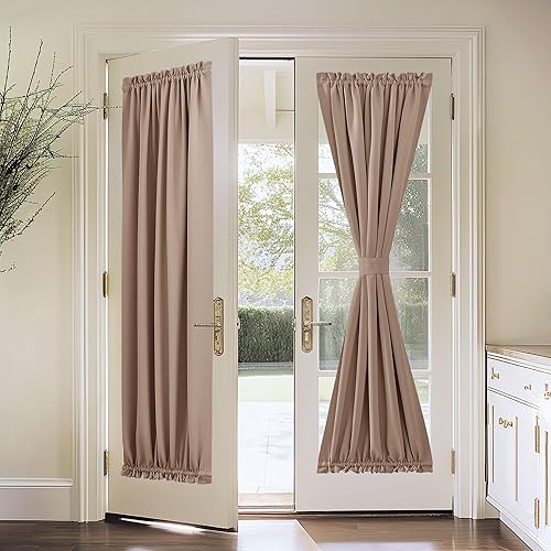 Vista 19 de PONY DANCE Cortina opaca marrón para puerta francesa, persiana de ventana con aislamiento térmico con alzapaños, panel de privacidad para luz