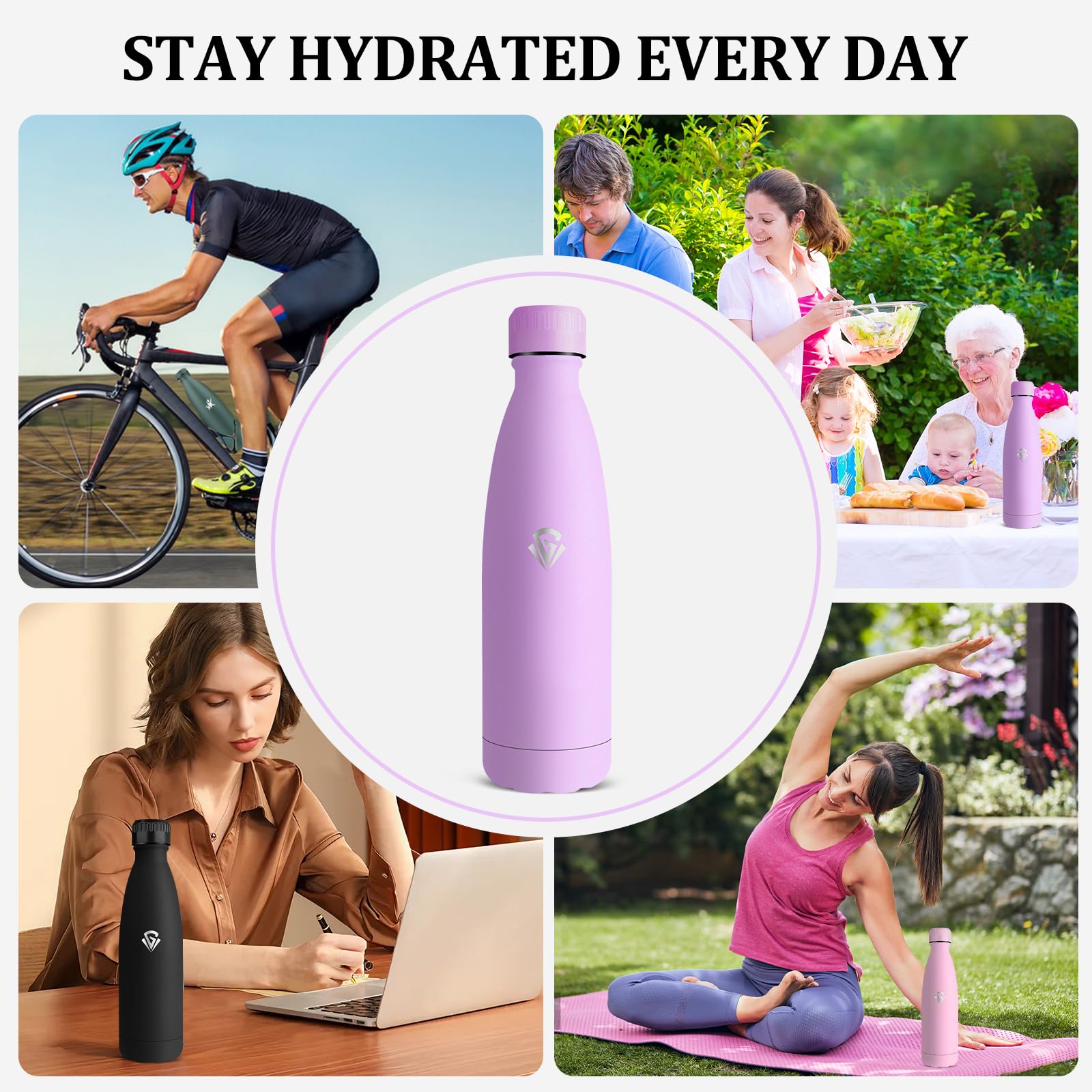 Borraccia Termica, A Prova di Perdite Borraccia 500ml, Isolato Sottovuoto, Riutilizzabile Bottiglia Termiche, Senza BPA Borracce Acciaio Inox per Campeggio, Ciclismo, Scuola