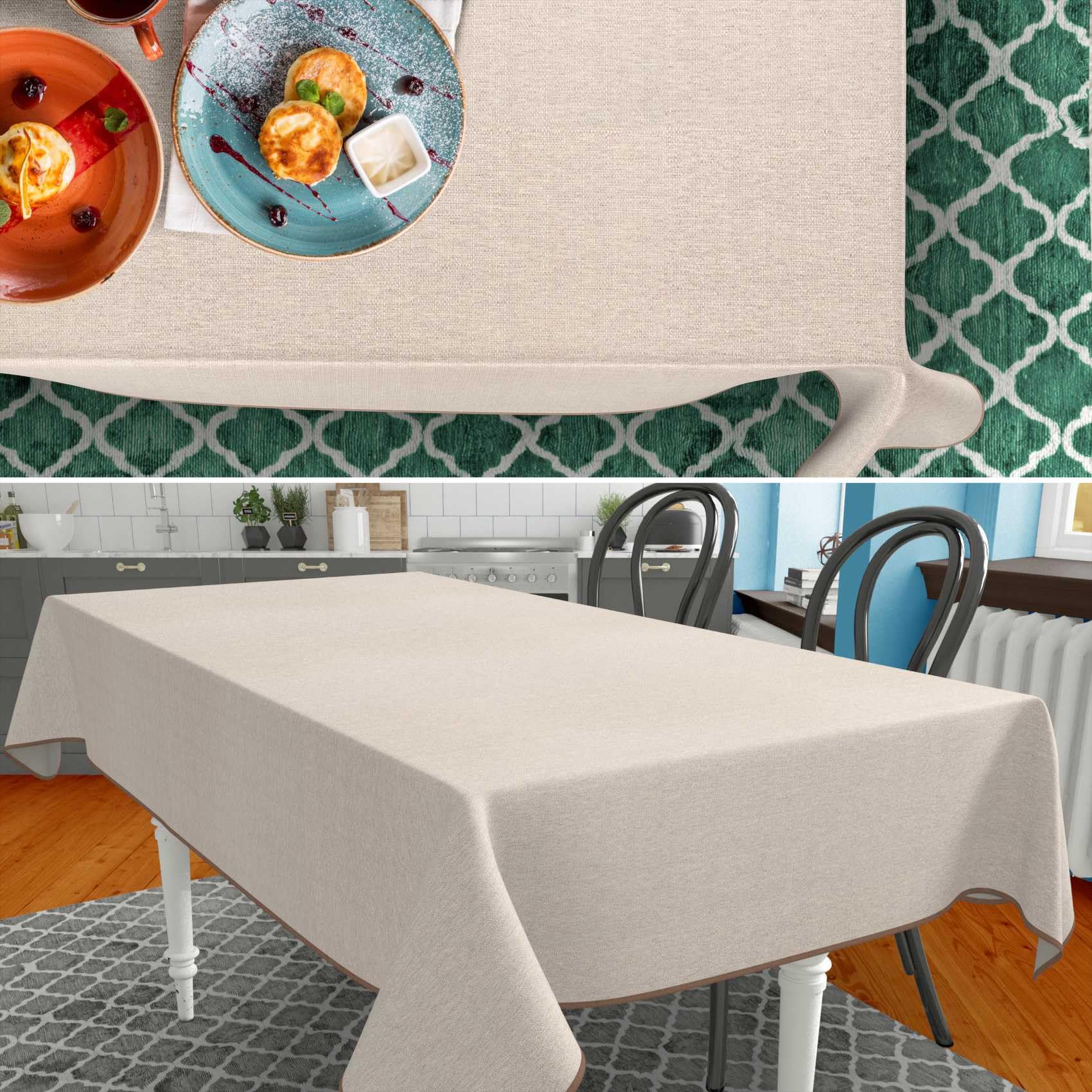 Stoff Tischdecke Textil Tischwäsche Tischtuch Baumwolle Polyester abwaschbar Uni Ornament Damast Jacquard Gewebe waschbar Beige Grau 500x140cm (5m) Schnittkante