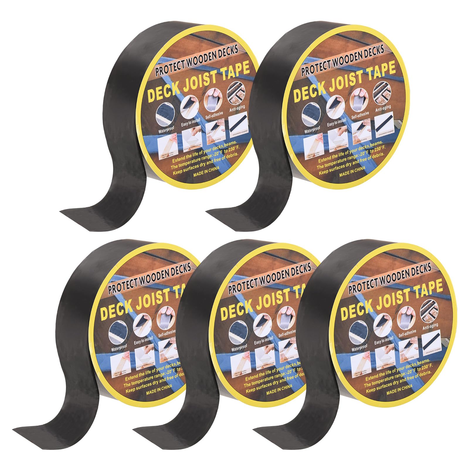 QUARKZMAN 5 Rollos de Cinta para Vigas para Cubiertas 2" x 50' Cinta para Vigas de Butilo Resistente A La Intemperie para Cubiertas de Madera y Vigas de Techo, Negra