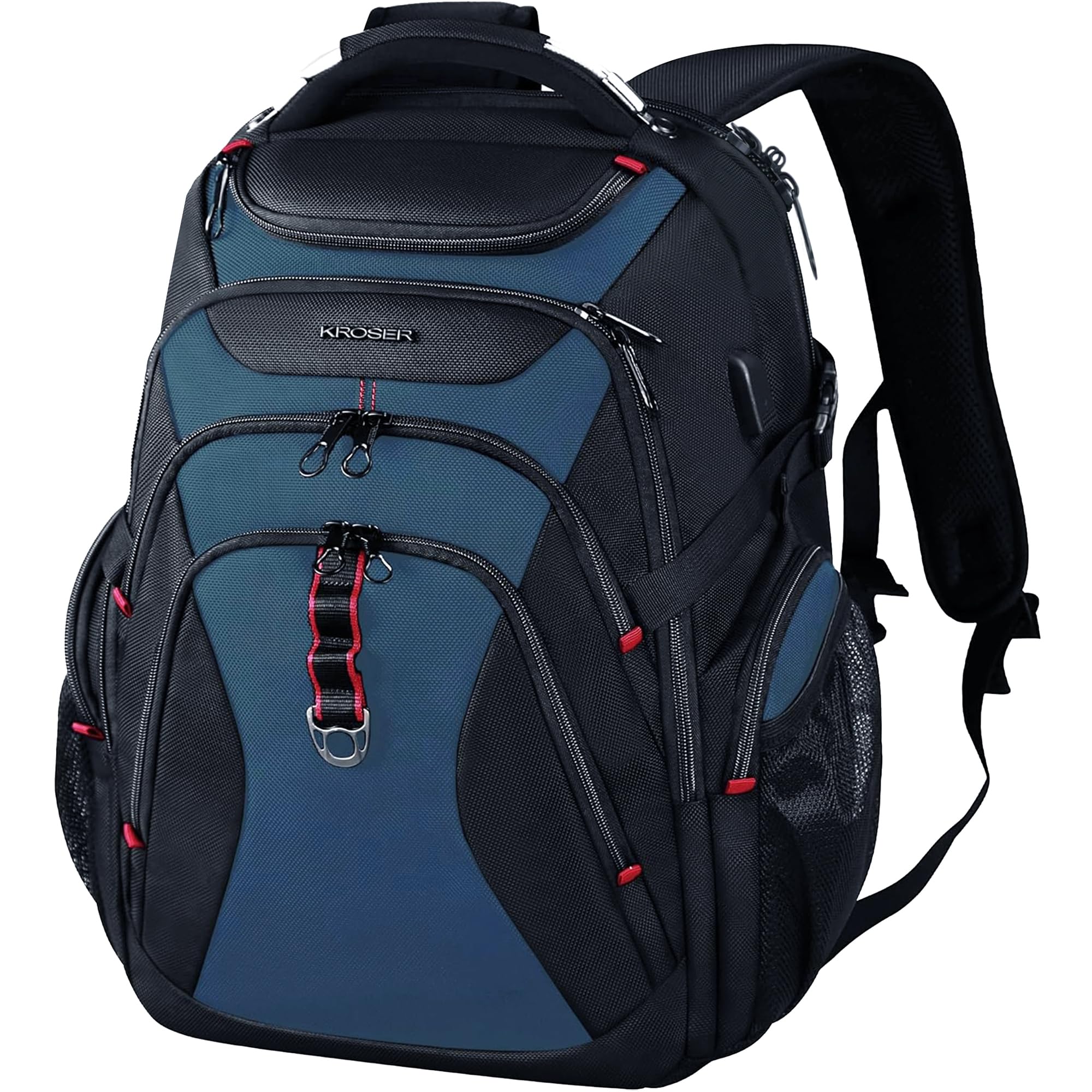 KROSER Hard Shell Travel Laptop Backpack, Water-Repellent Casual Daypack, Durable Business College Stylish Bag for Men and Women, 17.3 Inch ，Black Haze Blue
