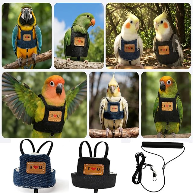 Foto 2 de 8 de ZEPFJHE Chaleco de arnés para pájaros con correa para loros pequeños a medianos