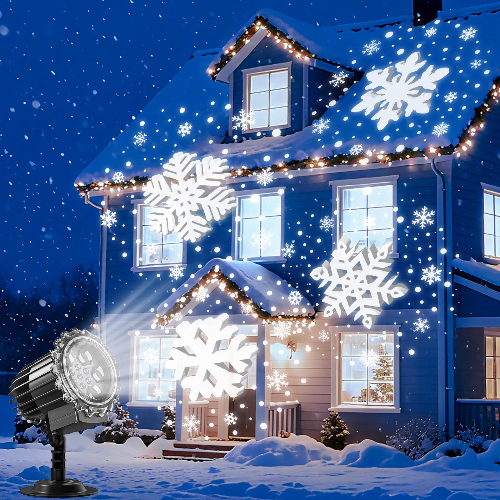 Proyector de Navidad para exteriores, 2025, actualizado, 9 W, 900 lúmenes, LED brillante, copo de nieve, IP65, resistente al agua, lámpara de proyección de copo de nieve (nieve)