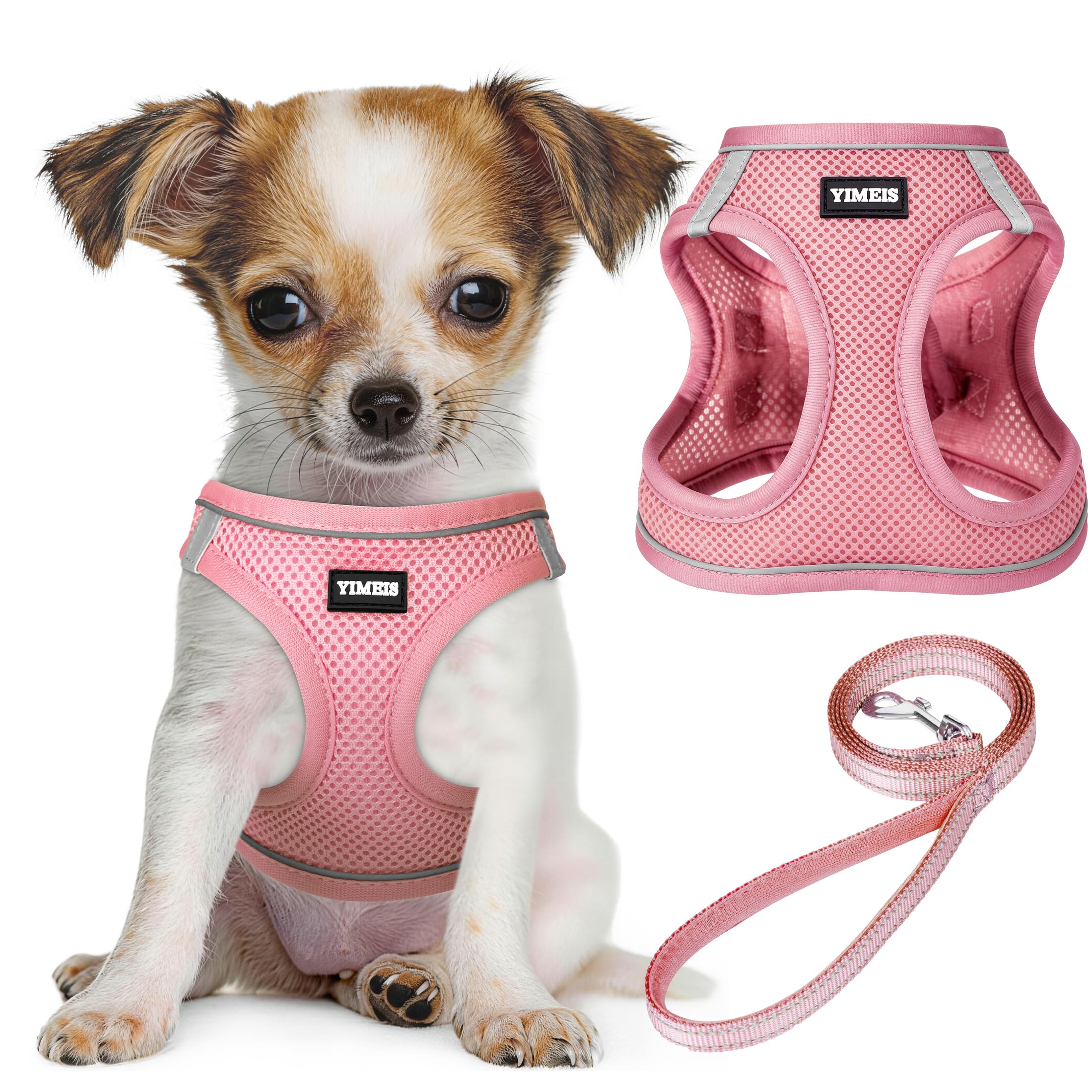 YIMEIS Juego de arnés y Correa para Mascotas, antitirones, de Malla, Suave, Chaleco, Reflectante, Ajustable, para Perros de Todos los tamaños, Cachorros y Gatos, M, Rosa