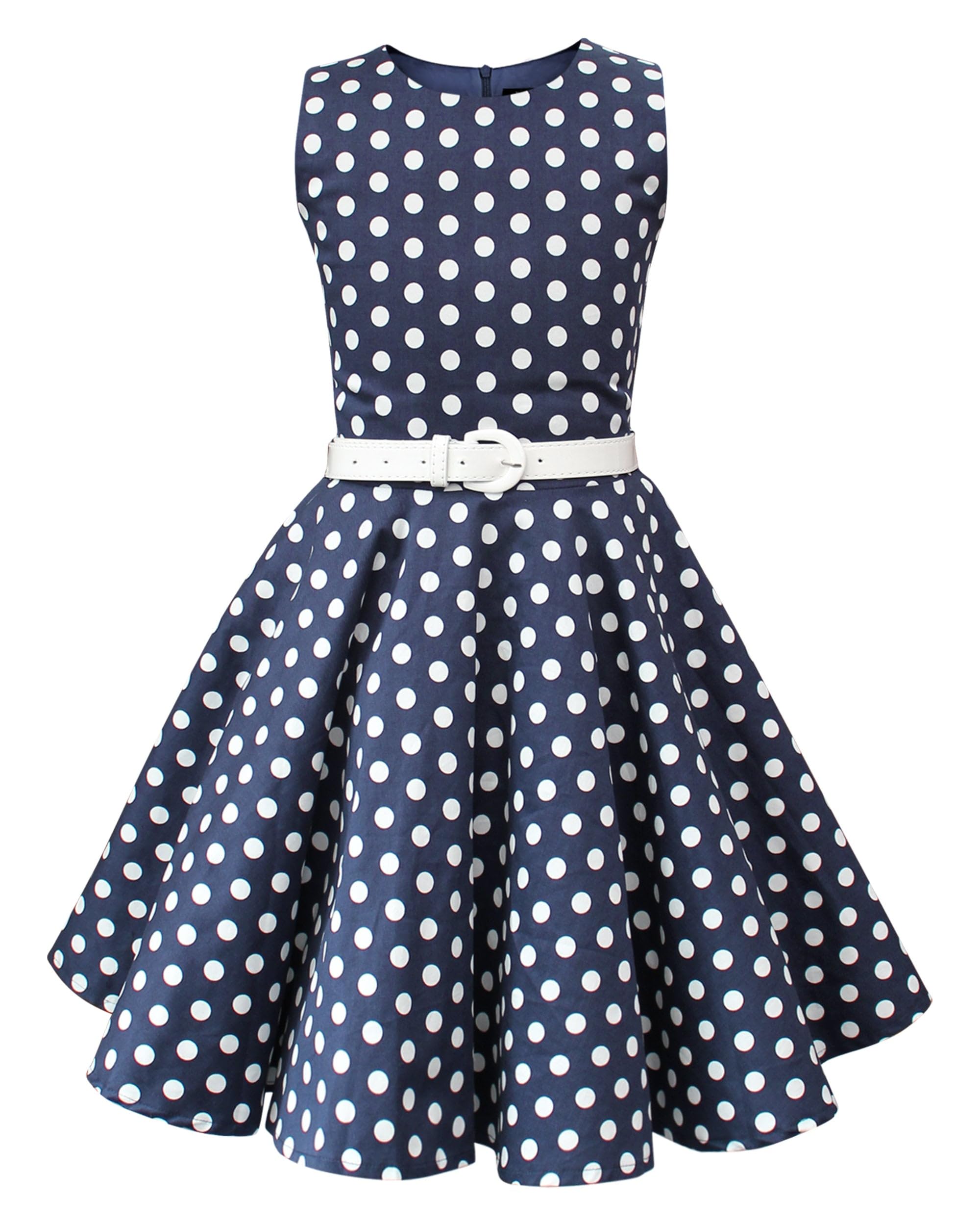 BlackButterfly Girls Audrey Dress, Midnight Blue Polka Dot, 9-10 Years