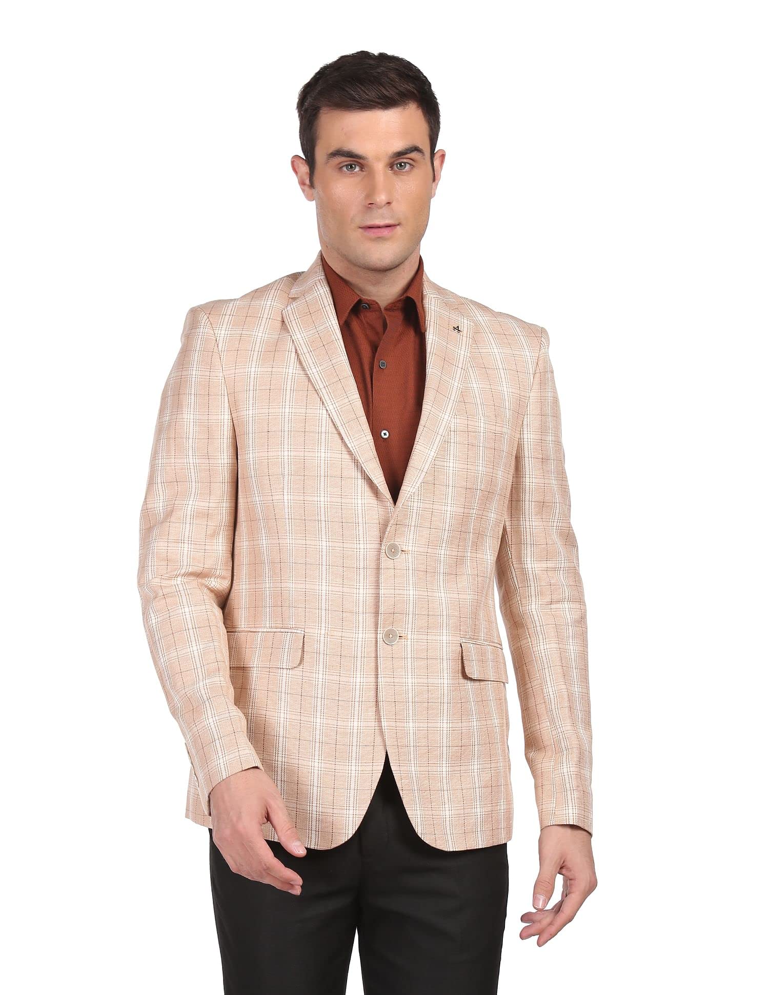 arrow Men Beige Tailored Regular Fit Check Formal Blazer-picture-11