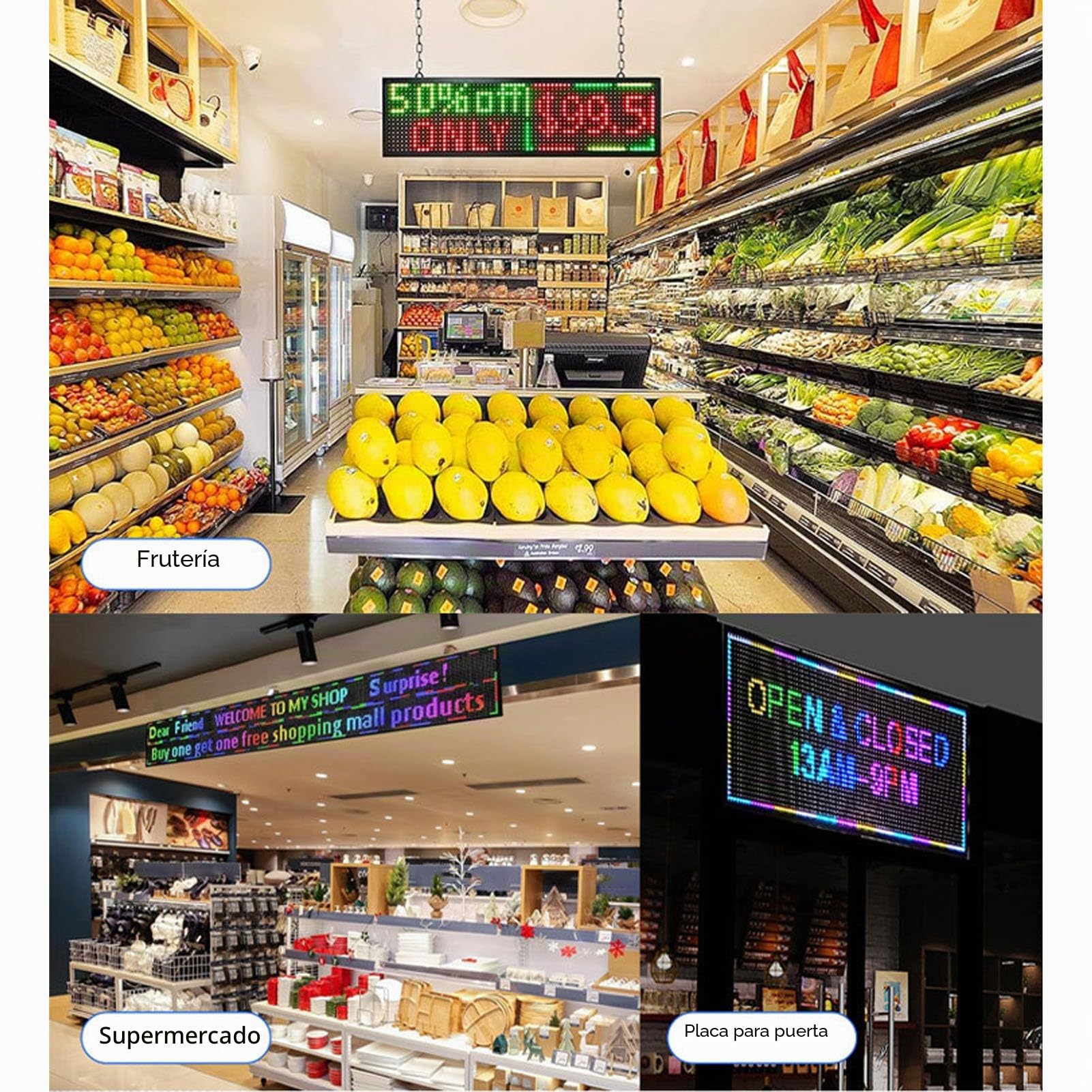 Pantalla LED P10 Señalización Digital a Todo Color 320x160 mm para Cafés Salones y Escaparates con Modos de Visualización Flexibles